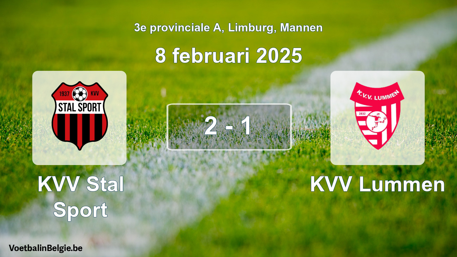 Gespieltes Spiel männer-Fußball: KVV Stal Sport - KVV Lummen 2 - 1 (8 Februar 2025)