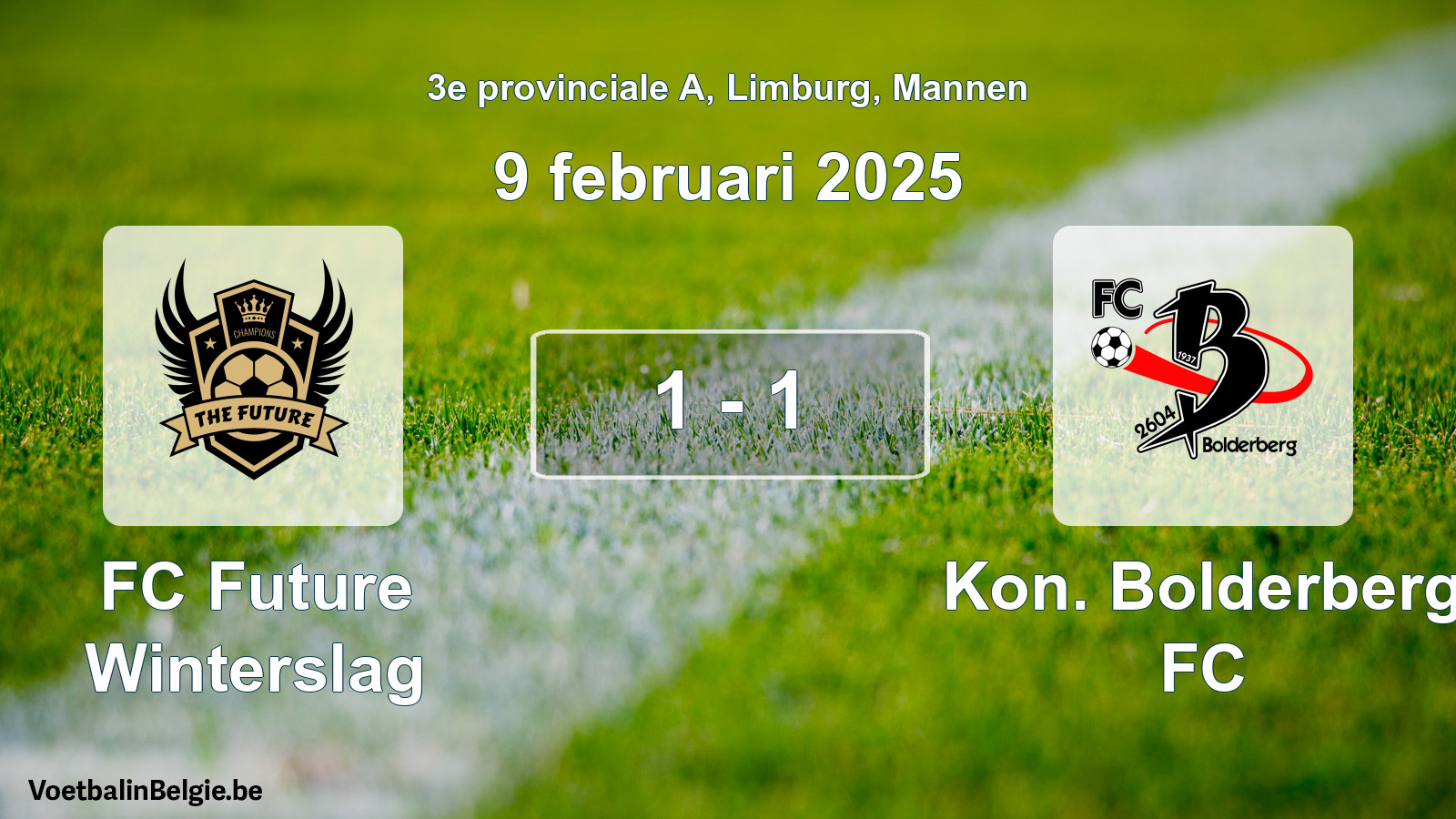 Gespeelde wedstrijd mannenvoetbal: FC Future Winterslag - Kon. Bolderberg FC 1 - 1 (9 februari 2025)
