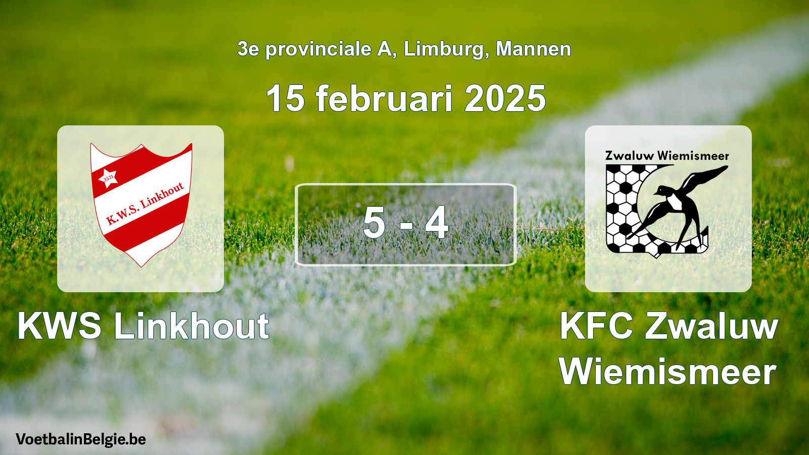 Gespeelde wedstrijd mannenvoetbal: KWS Linkhout - KFC Zwaluw Wiemismeer 5 - 4 (15 februari 2025)