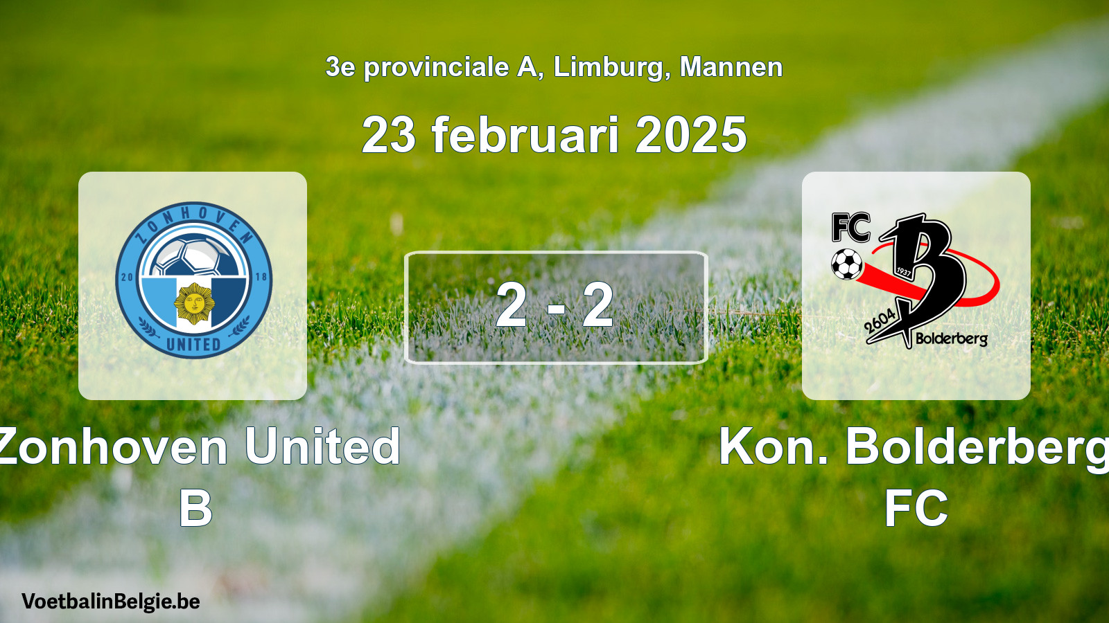 Gespeelde wedstrijd mannenvoetbal: Zonhoven United B - Kon. Bolderberg FC 2 - 2 (23 februari 2025)