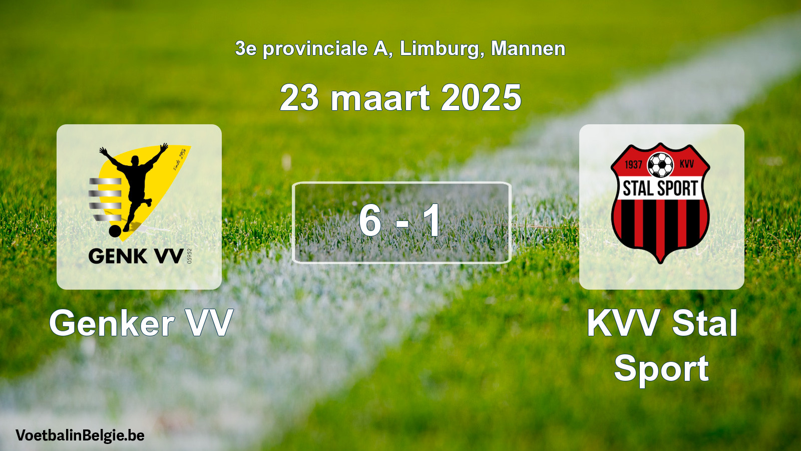 Gespeelde wedstrijd mannenvoetbal: Genker VV - KVV Stal Sport 6 - 1 (23 maart 2025)