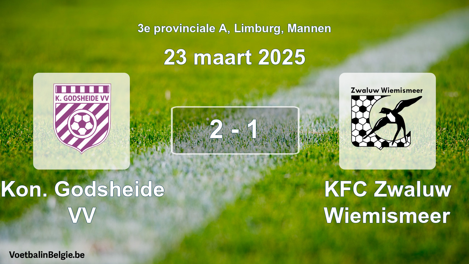 Gespeelde wedstrijd mannenvoetbal: Kon. Godsheide VV - KFC Zwaluw Wiemismeer 2 - 1 (23 maart 2025)