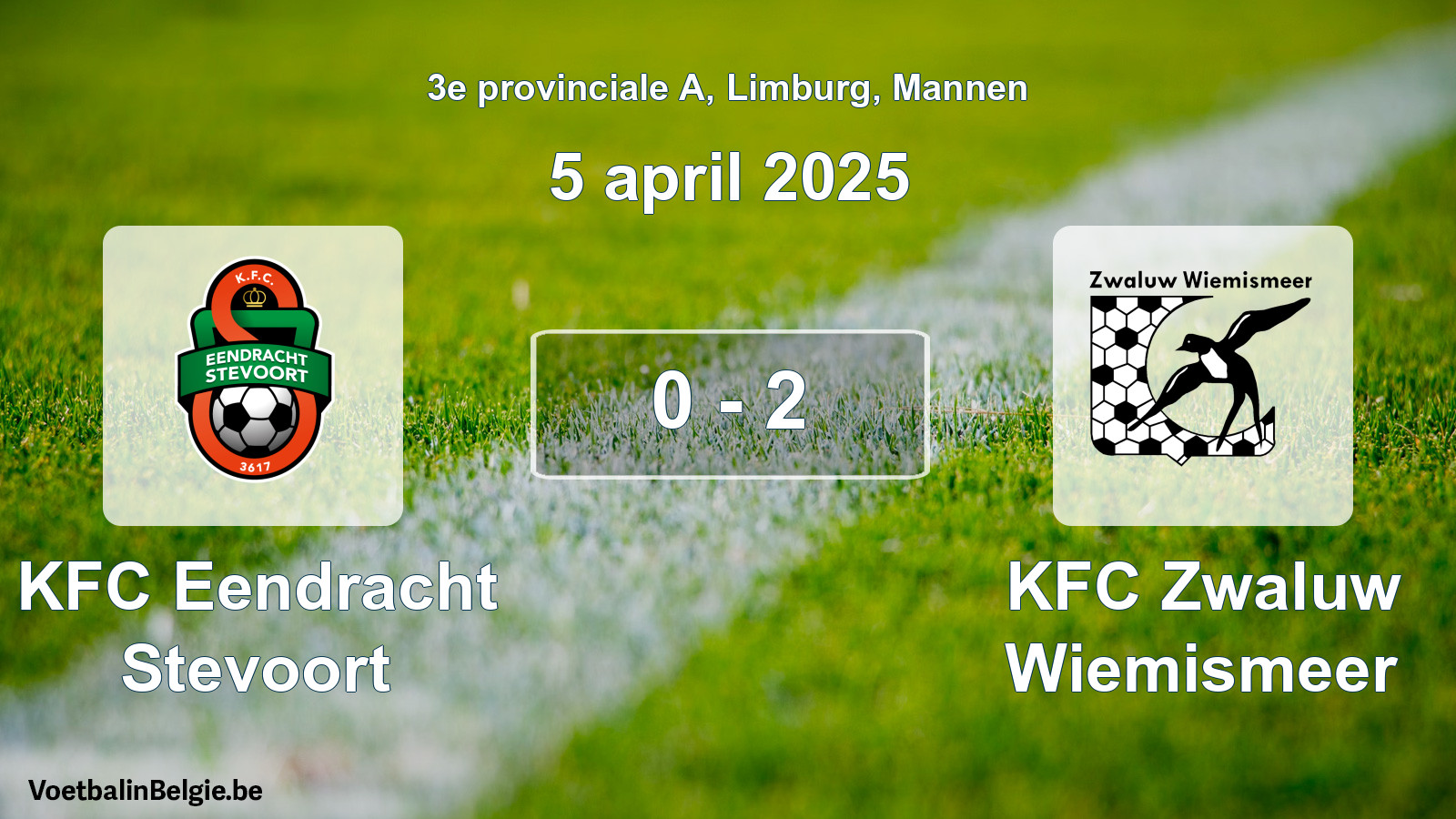 Gespeelde wedstrijd mannenvoetbal: KFC Eendracht Stevoort - KFC Zwaluw Wiemismeer 0 - 2 (5 april 2025)