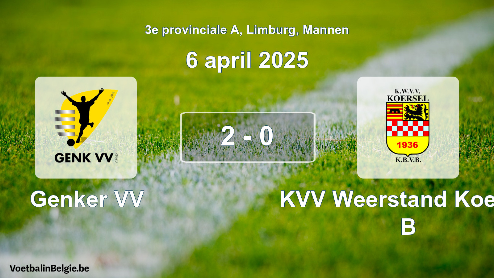 Gespeelde wedstrijd mannenvoetbal: Genker VV - KVV Weerstand Koersel B 2 - 0 (6 april 2025)