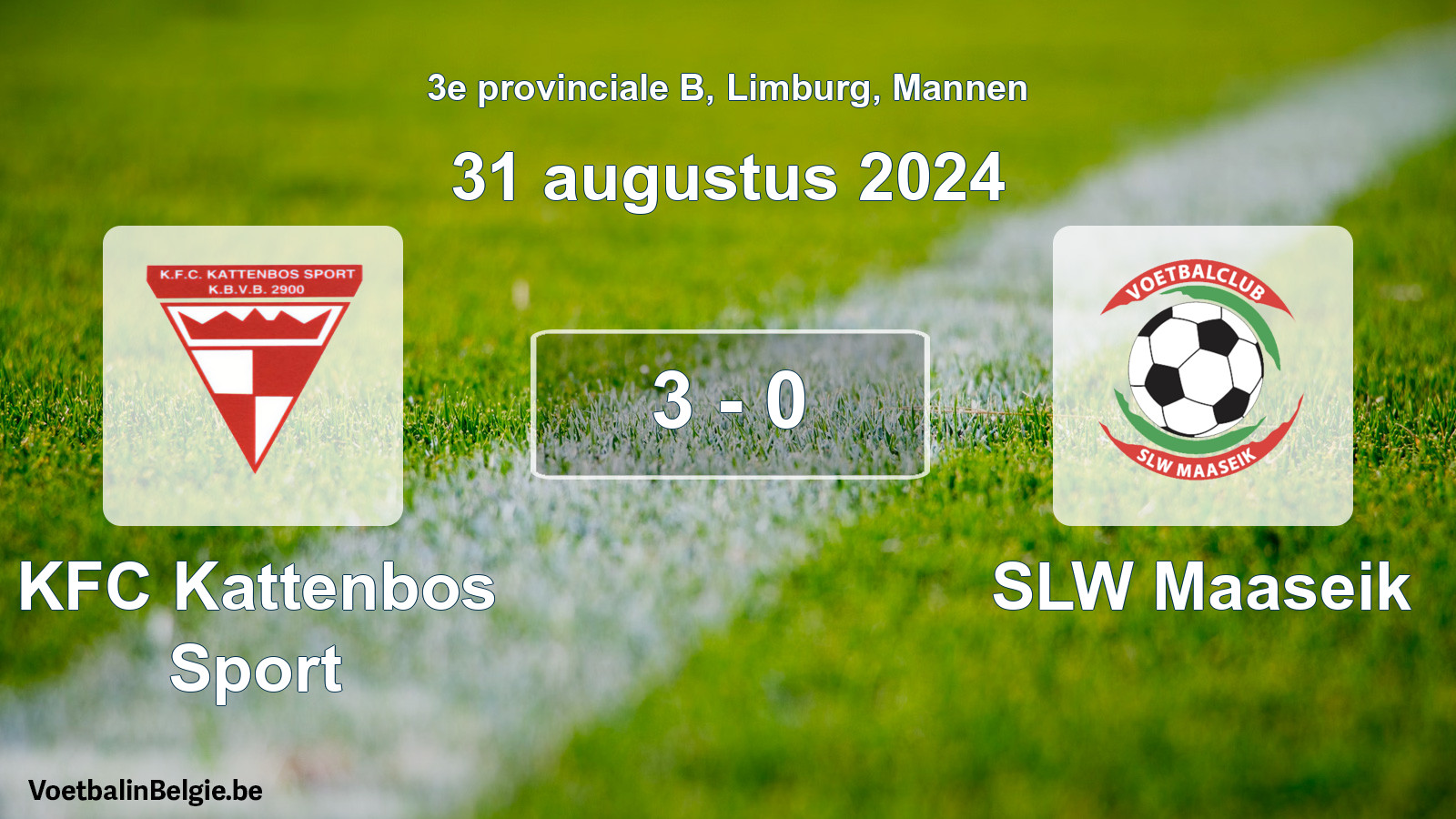 Gespeelde wedstrijd mannenvoetbal: KFC Kattenbos Sport - SLW Maaseik 3 - 0 (31 augustus 2024)