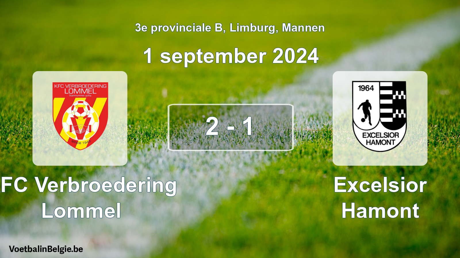 Gespeelde wedstrijd mannenvoetbal: KFC Verbroedering Lommel - Excelsior Hamont 2 - 1 (1 september 2024)