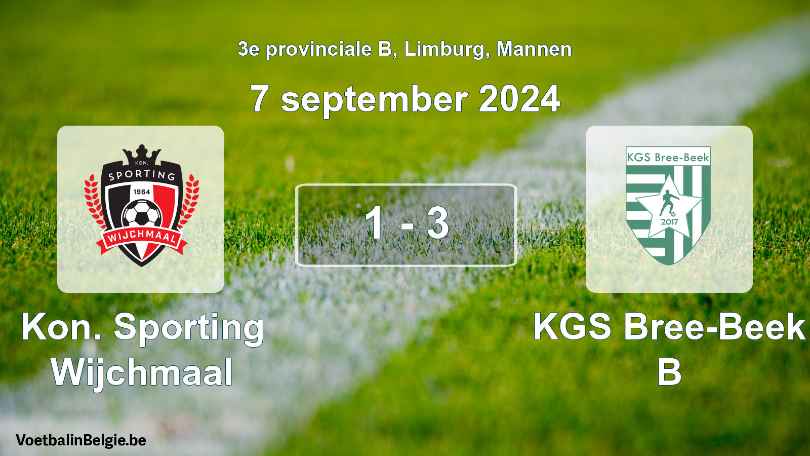 Gespeelde wedstrijd mannenvoetbal: Kon. Sporting Wijchmaal - KGS Bree-Beek B 1 - 3 (7 september 2024)