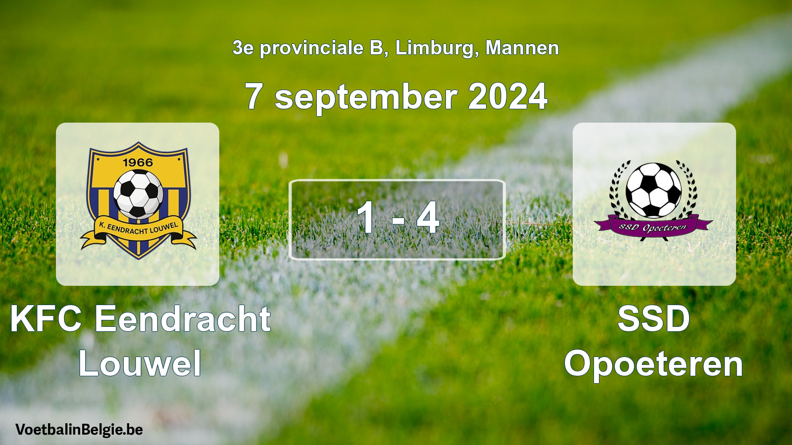 Gespeelde wedstrijd mannenvoetbal: KFC Eendracht Louwel - SSD Opoeteren 1 - 4 (7 september 2024)