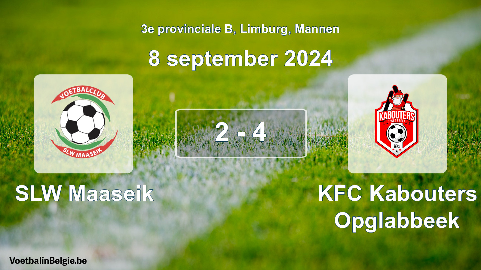 Gespeelde wedstrijd mannenvoetbal: SLW Maaseik - KFC Kabouters Opglabbeek 2 - 4 (8 september 2024)