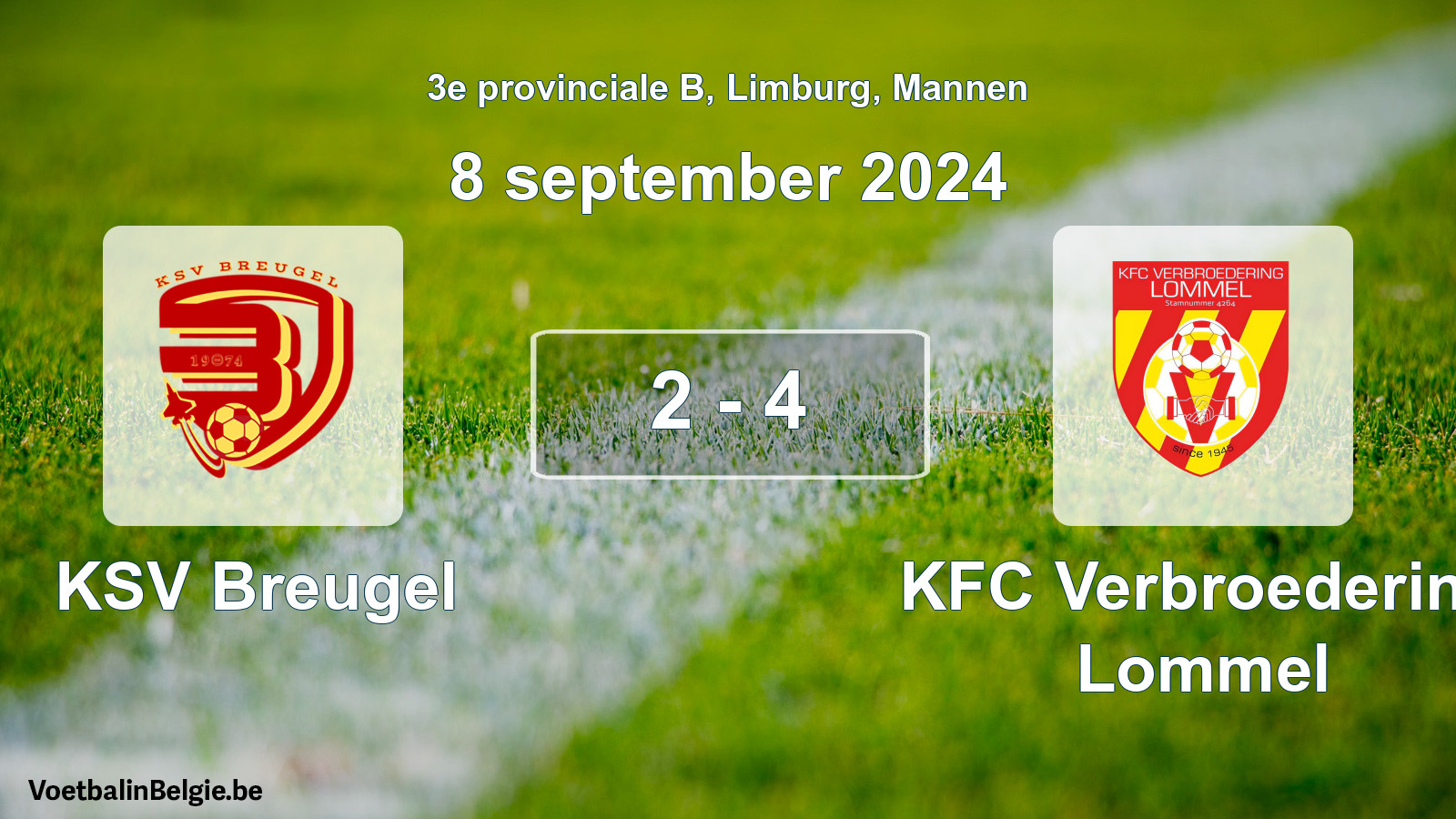 Gespeelde wedstrijd mannenvoetbal: KSV Breugel - KFC Verbroedering Lommel 2 - 4 (8 september 2024)