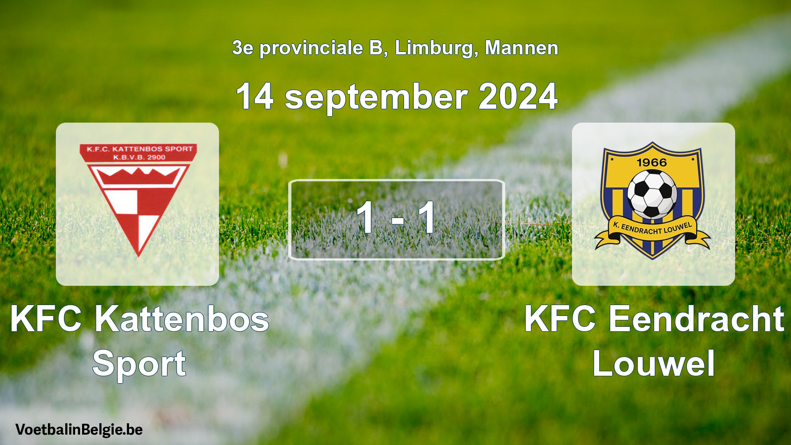 Gespeelde wedstrijd mannenvoetbal: KFC Kattenbos Sport - KFC Eendracht Louwel 1 - 1 (14 september 2024)