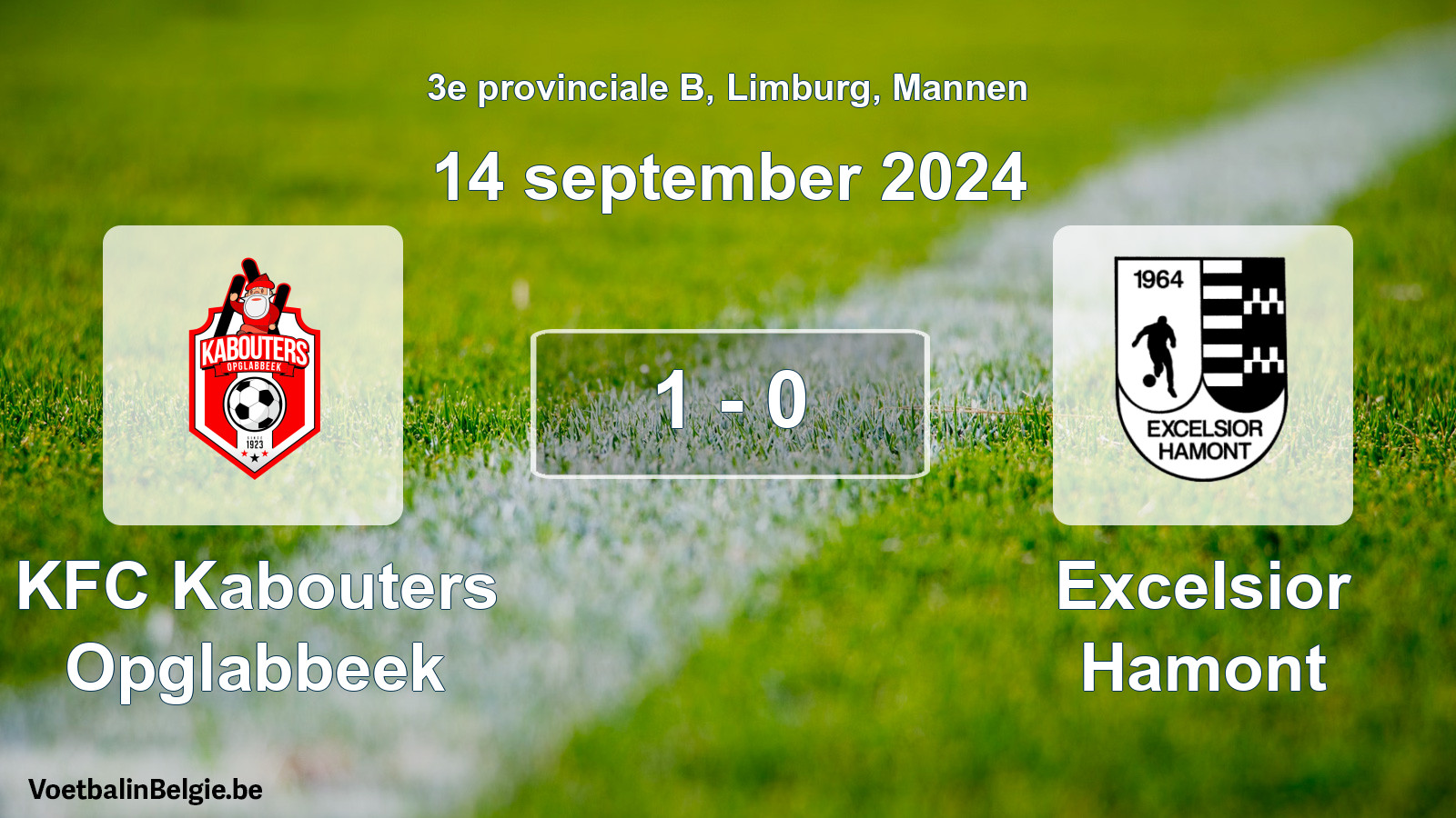 Match joué football hommes: KFC Kabouters Opglabbeek - Excelsior Hamont 1 - 0 (14 septembre 2024)