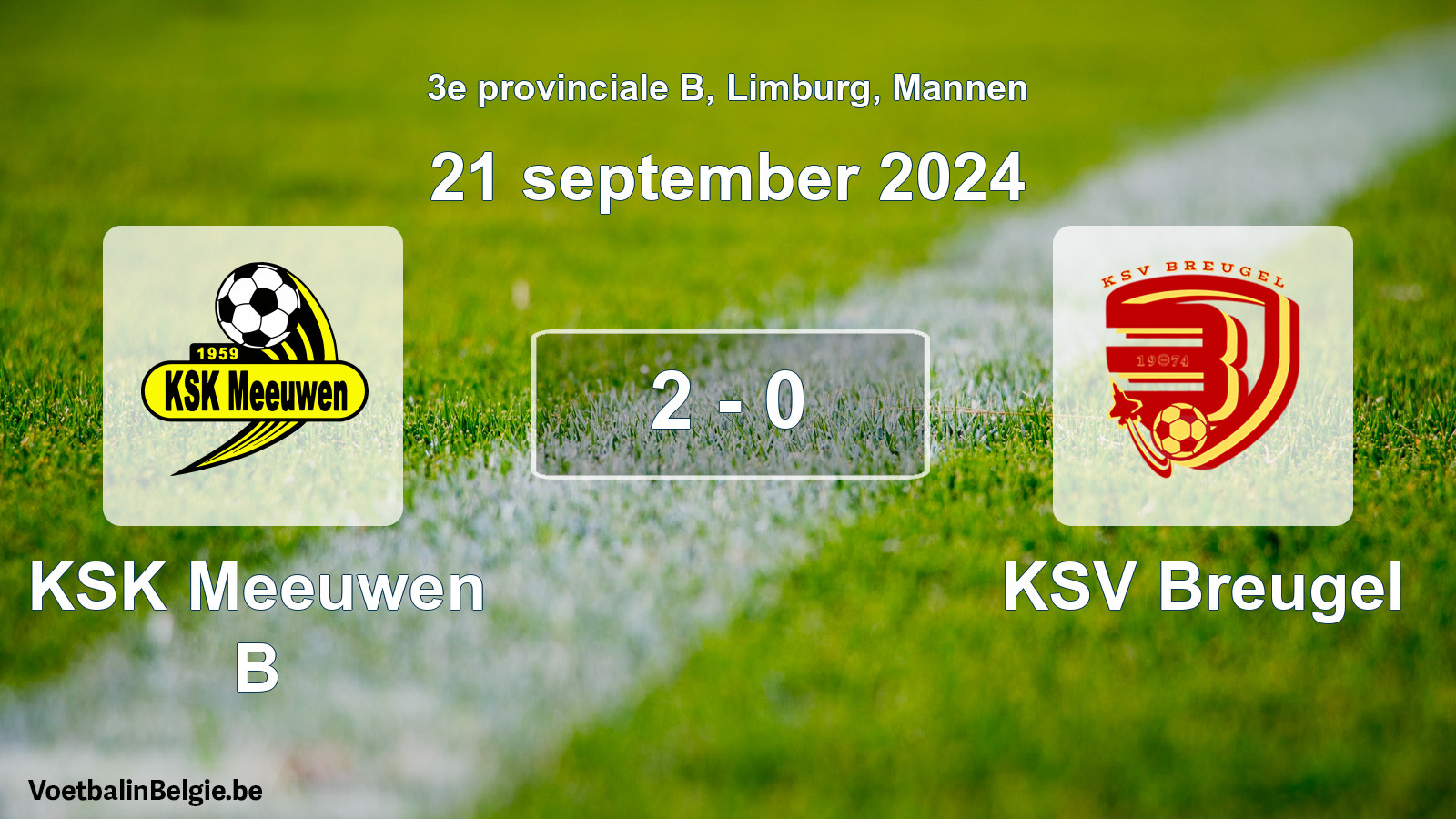 Gespeelde wedstrijd mannenvoetbal: KSK Meeuwen B - KSV Breugel 2 - 0 (21 september 2024)