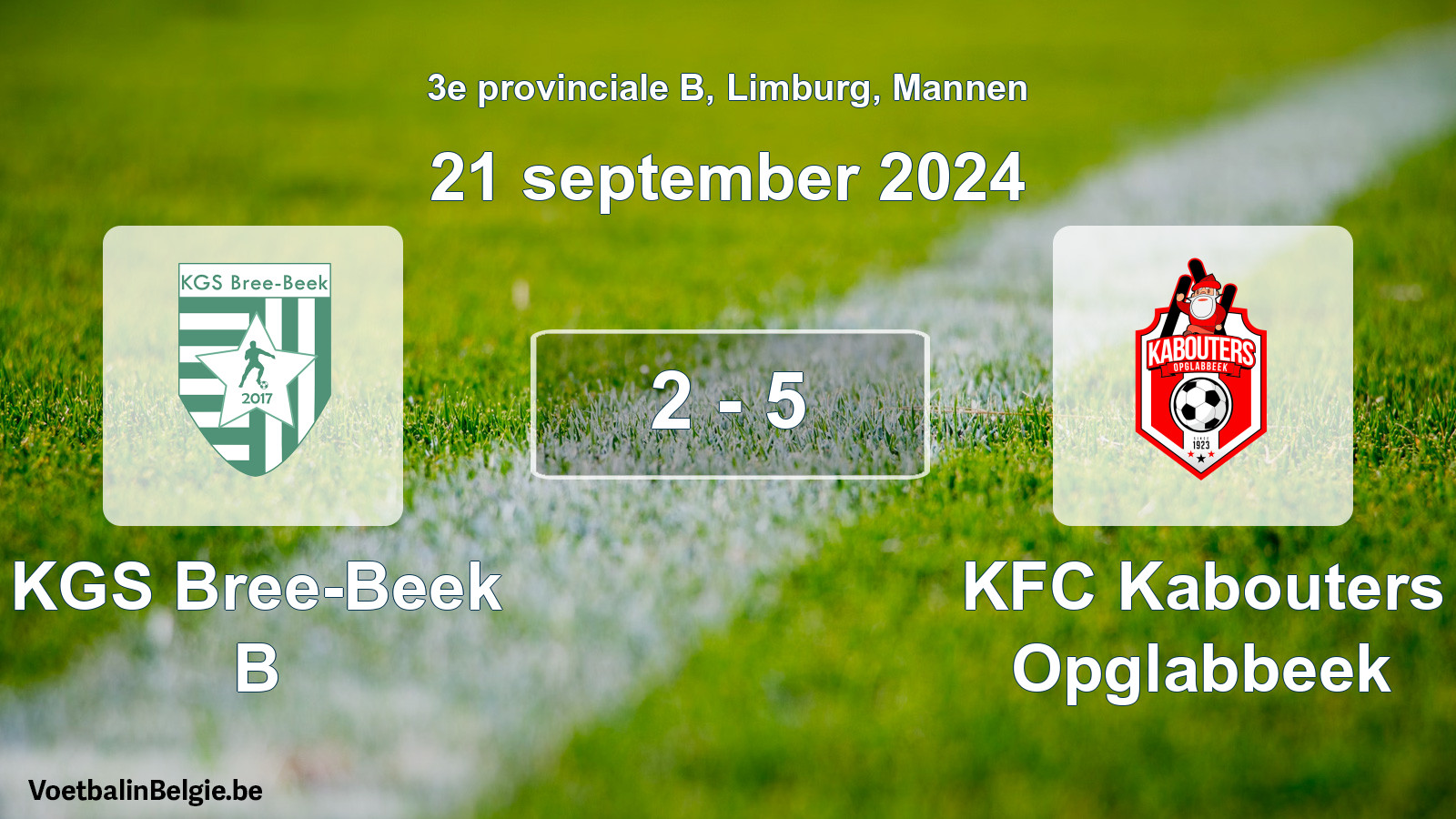 Gespeelde wedstrijd mannenvoetbal: KGS Bree-Beek B - KFC Kabouters Opglabbeek 2 - 5 (21 september 2024)