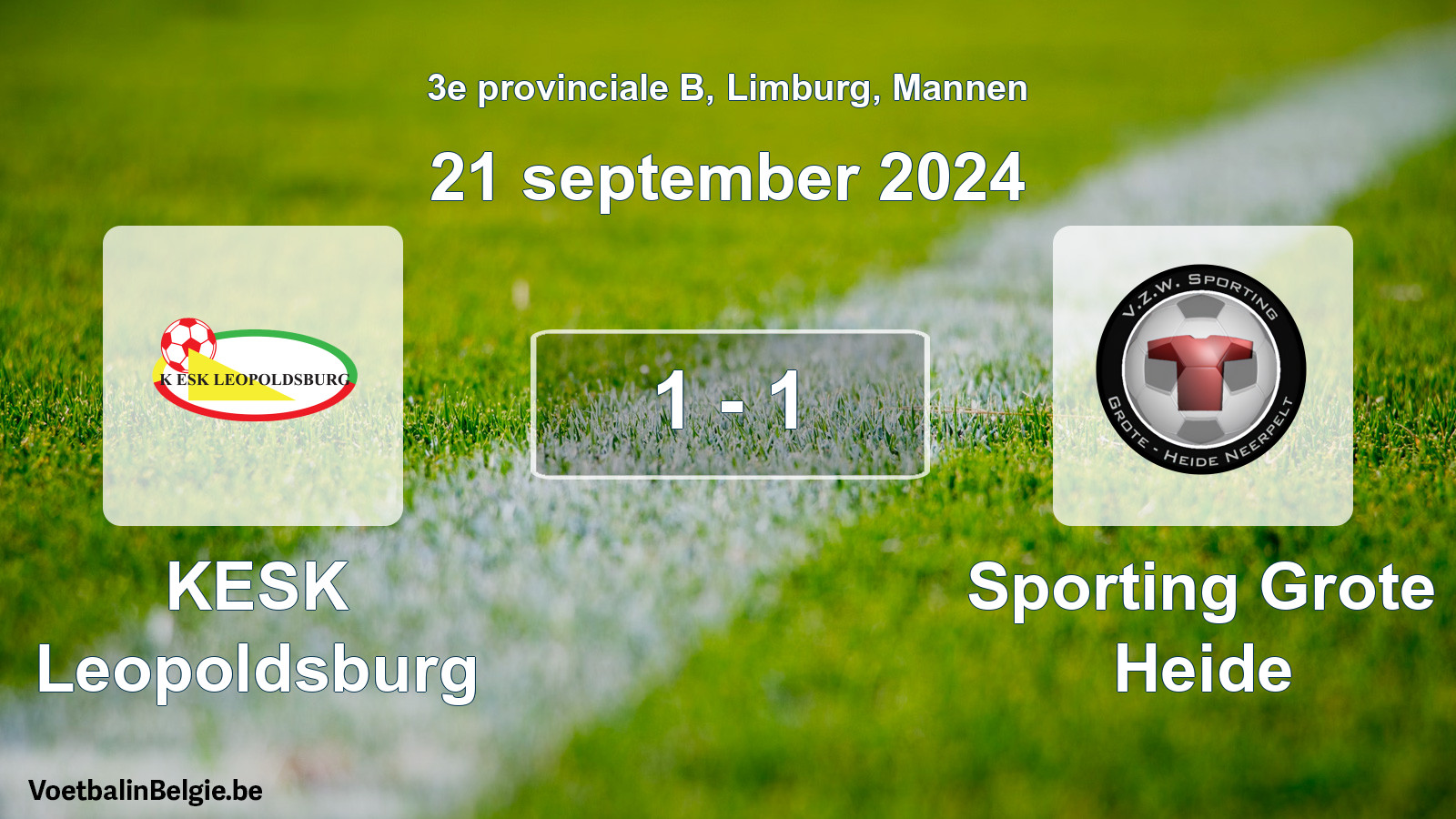Gespeelde wedstrijd mannenvoetbal: KESK Leopoldsburg - Sporting Grote Heide 1 - 1 (21 september 2024)