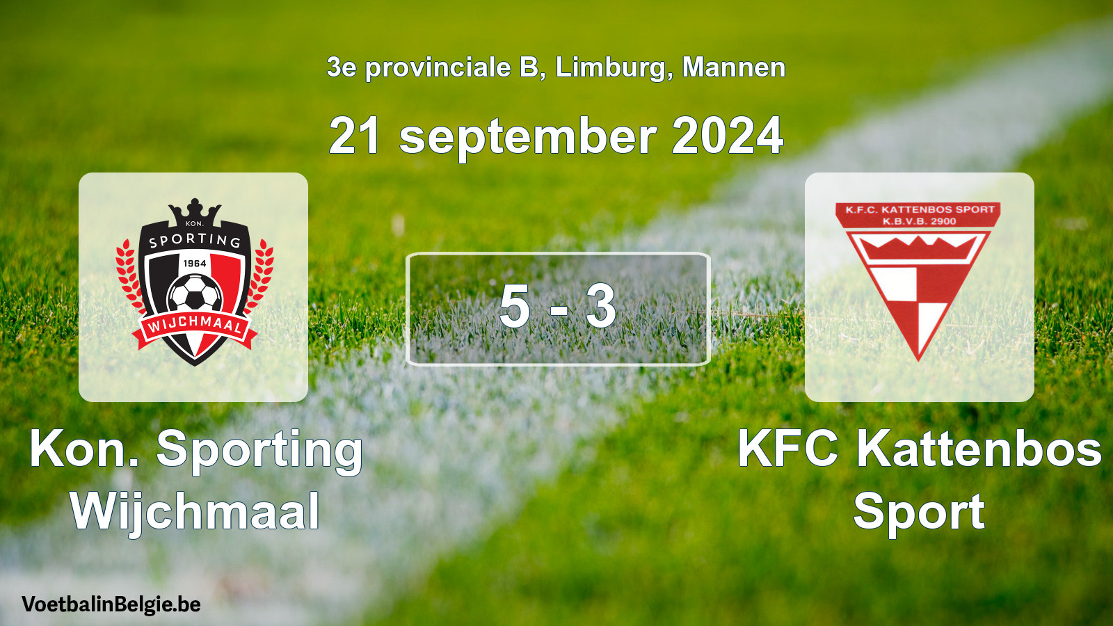 Gespeelde wedstrijd mannenvoetbal: Kon. Sporting Wijchmaal - KFC Kattenbos Sport 5 - 3 (21 september 2024)
