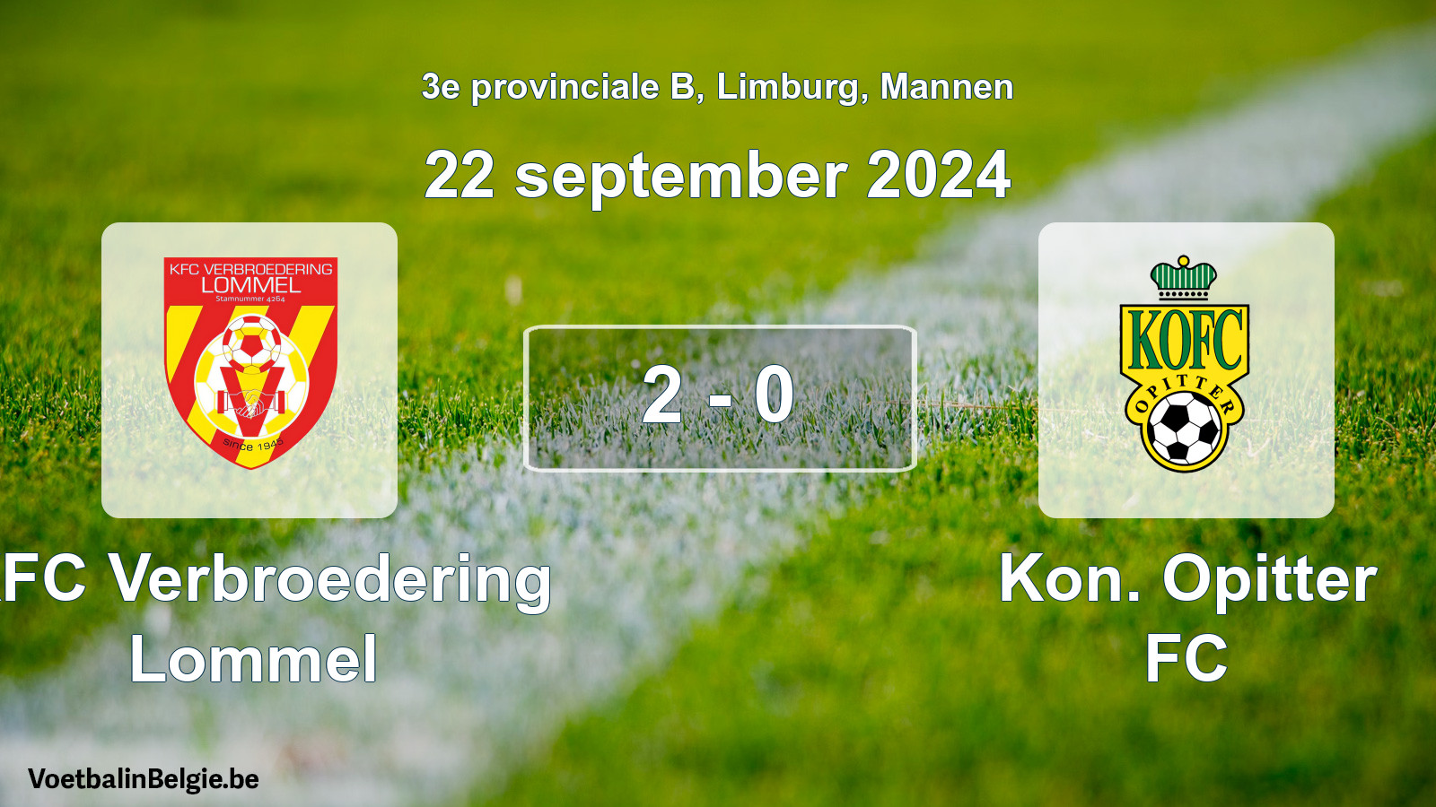 Gespeelde wedstrijd mannenvoetbal: KFC Verbroedering Lommel - Kon. Opitter FC 2 - 0 (22 september 2024)