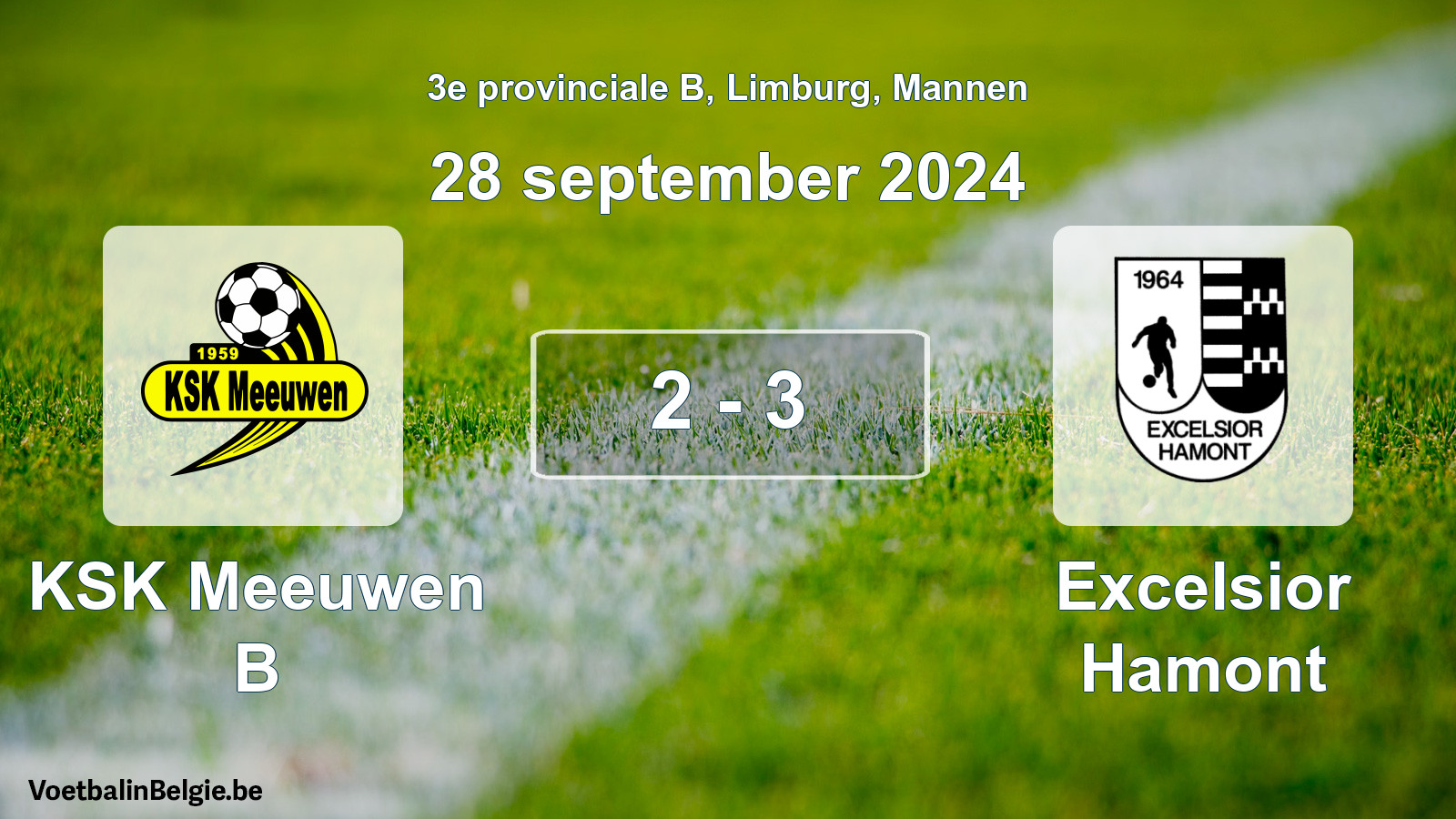 Gespeelde wedstrijd mannenvoetbal: KSK Meeuwen B - Excelsior Hamont 2 - 3 (28 september 2024)