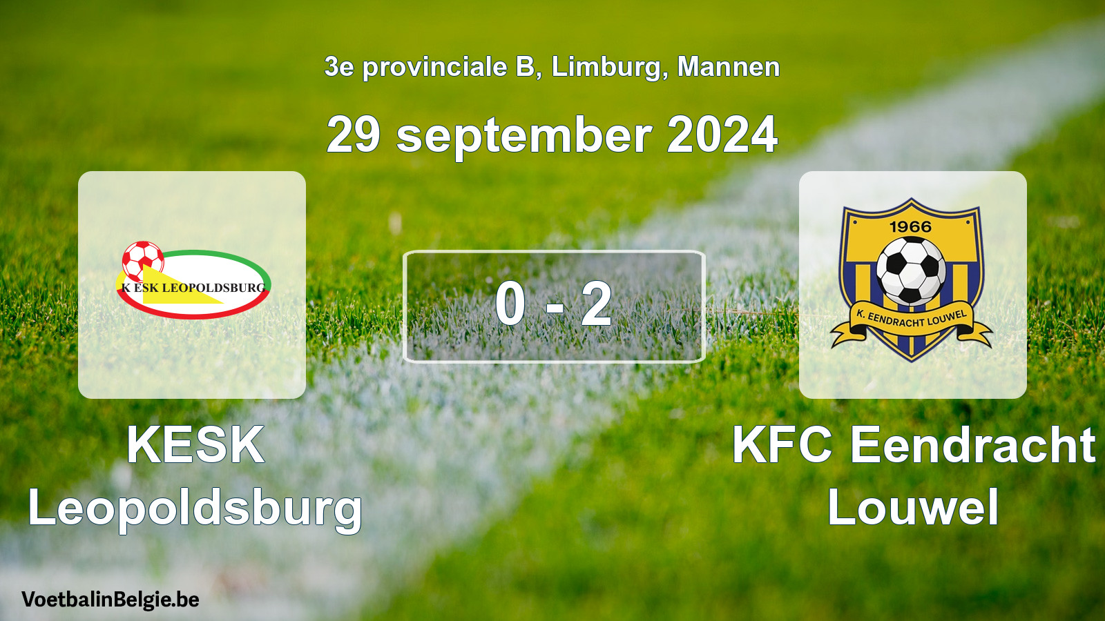 Gespeelde wedstrijd mannenvoetbal: KESK Leopoldsburg - KFC Eendracht Louwel 0 - 2 (29 september 2024)