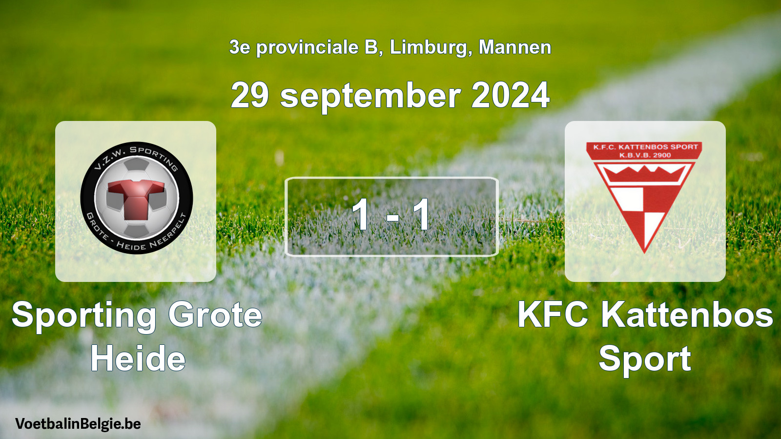 Gespeelde wedstrijd mannenvoetbal: Sporting Grote Heide - KFC Kattenbos Sport 1 - 1 (29 september 2024)