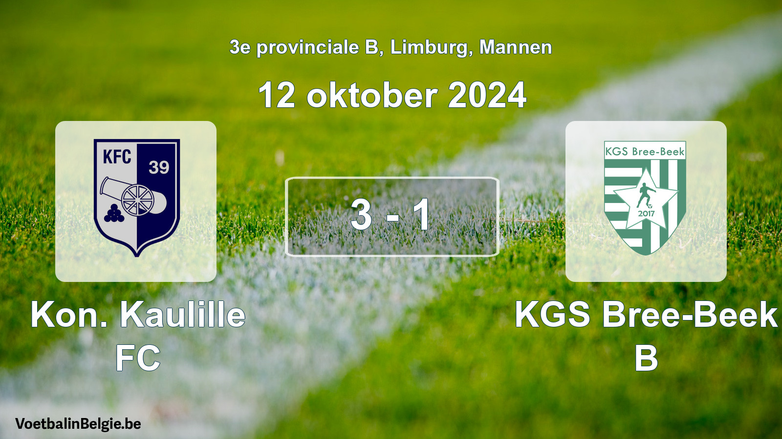 Gespeelde wedstrijd mannenvoetbal: Kon. Kaulille FC - KGS Bree-Beek B 3 - 1 (12 oktober 2024)