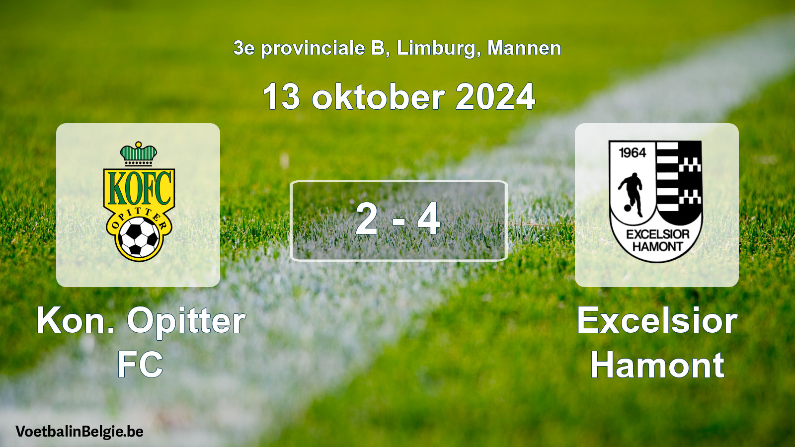 Gespeelde wedstrijd mannenvoetbal: Kon. Opitter FC - Excelsior Hamont 2 - 4 (13 oktober 2024)