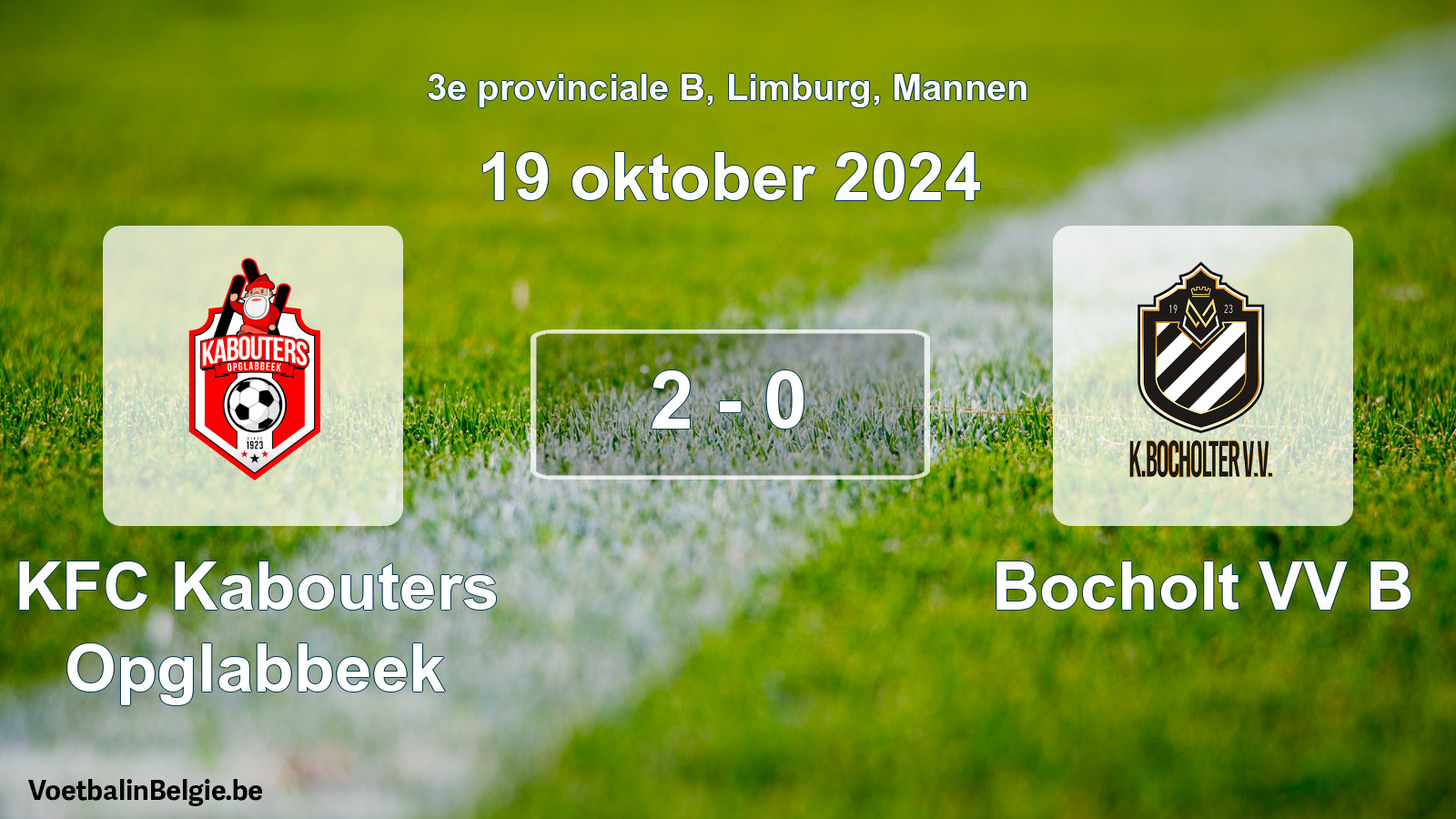 Gespeelde wedstrijd mannenvoetbal: KFC Kabouters Opglabbeek - Bocholt VV B 2 - 0 (19 oktober 2024)