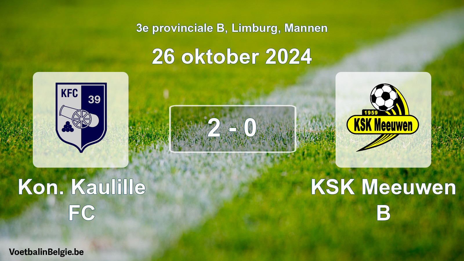Gespeelde wedstrijd mannenvoetbal: Kon. Kaulille FC - KSK Meeuwen B 2 - 0 (26 oktober 2024)