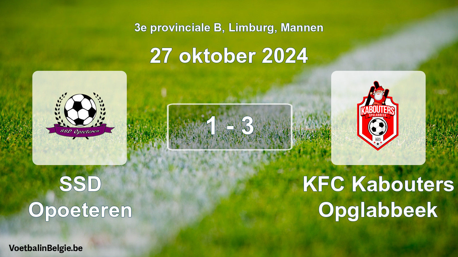 Gespeelde wedstrijd mannenvoetbal: SSD Opoeteren - KFC Kabouters Opglabbeek 1 - 3 (27 oktober 2024)