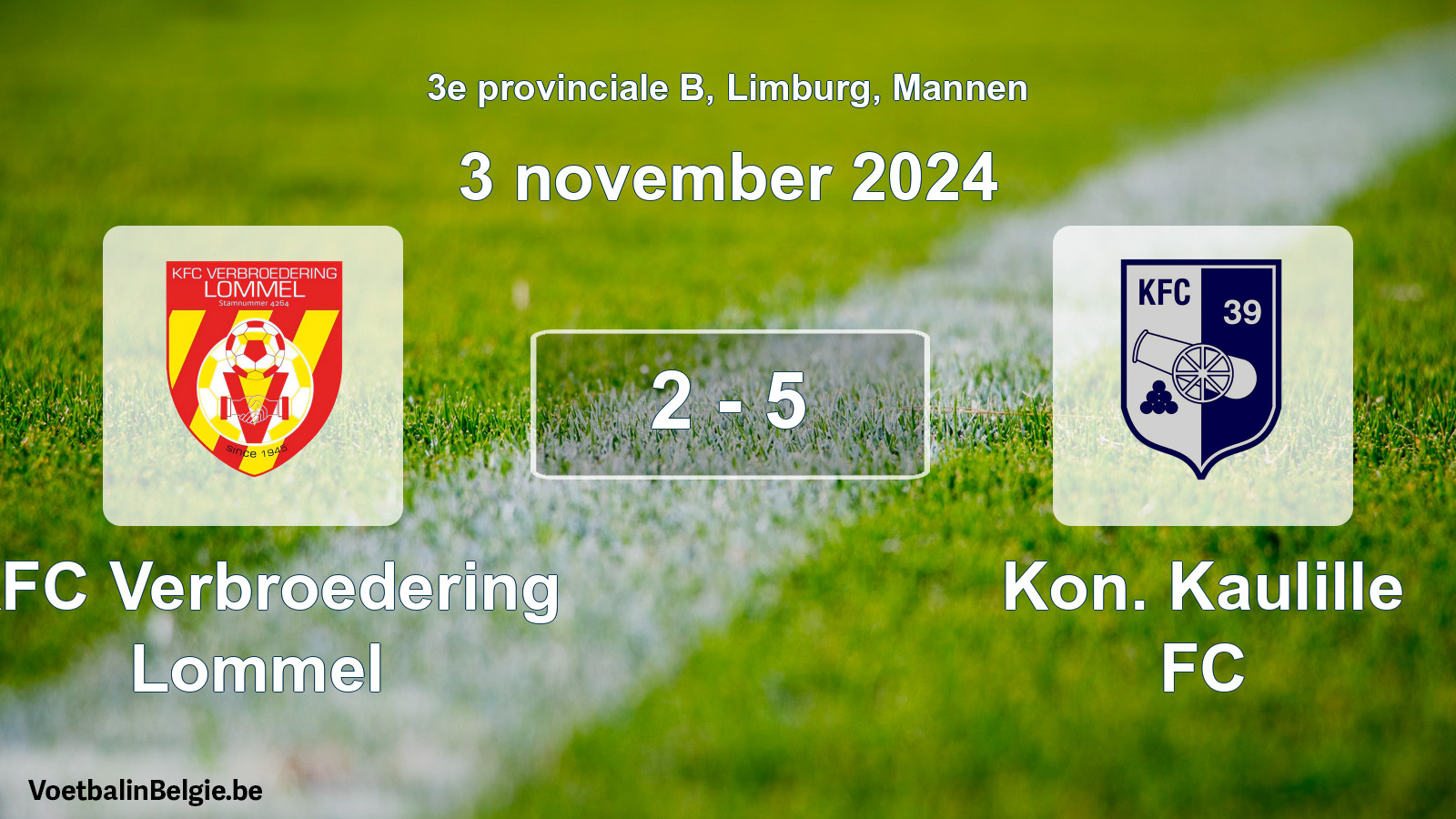 Gespeelde wedstrijd mannenvoetbal: KFC Verbroedering Lommel - Kon. Kaulille FC 2 - 5 (3 november 2024)