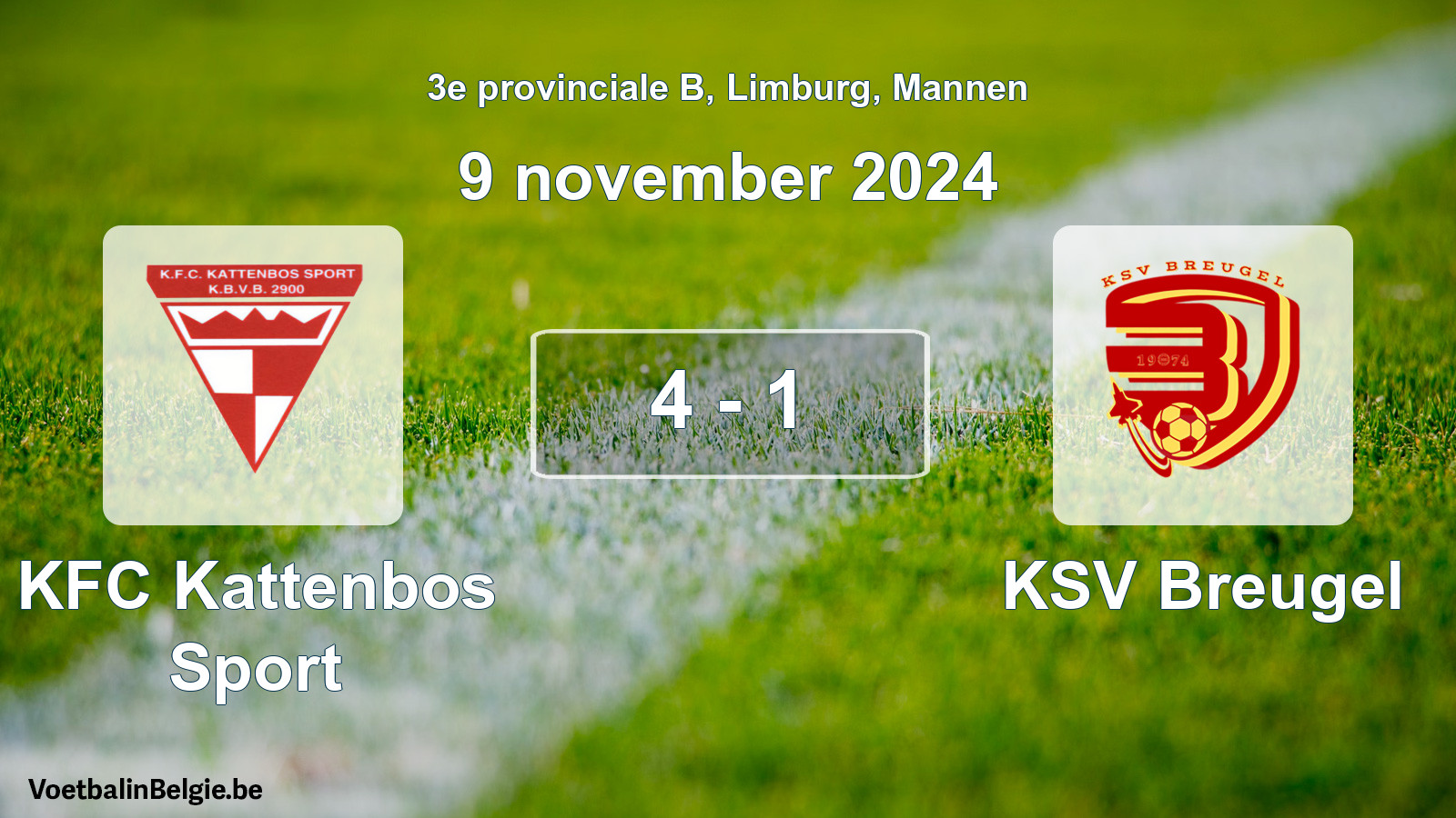 Gespeelde wedstrijd mannenvoetbal: KFC Kattenbos Sport - KSV Breugel 4 - 1 (9 november 2024)