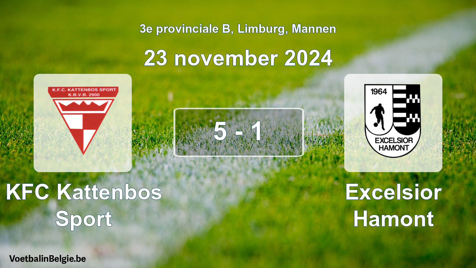 Gespeelde wedstrijd mannenvoetbal: KFC Kattenbos Sport - Excelsior Hamont 5 - 1 (23 november 2024)