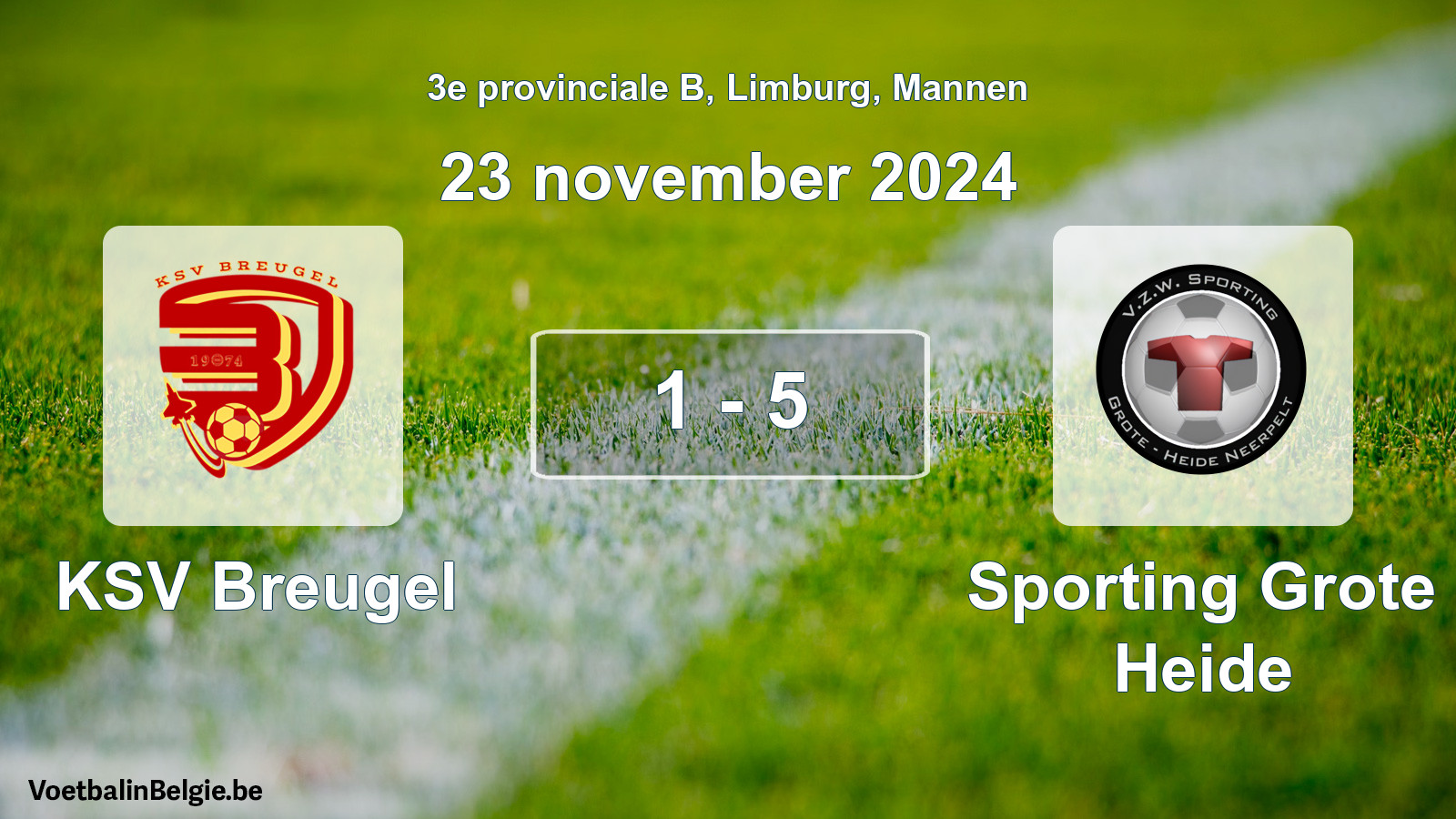 Gespeelde wedstrijd mannenvoetbal: KSV Breugel - Sporting Grote Heide 1 - 5 (23 november 2024)