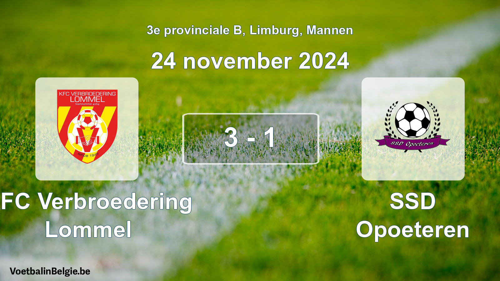 Gespeelde wedstrijd mannenvoetbal: KFC Verbroedering Lommel - SSD Opoeteren 3 - 1 (24 november 2024)