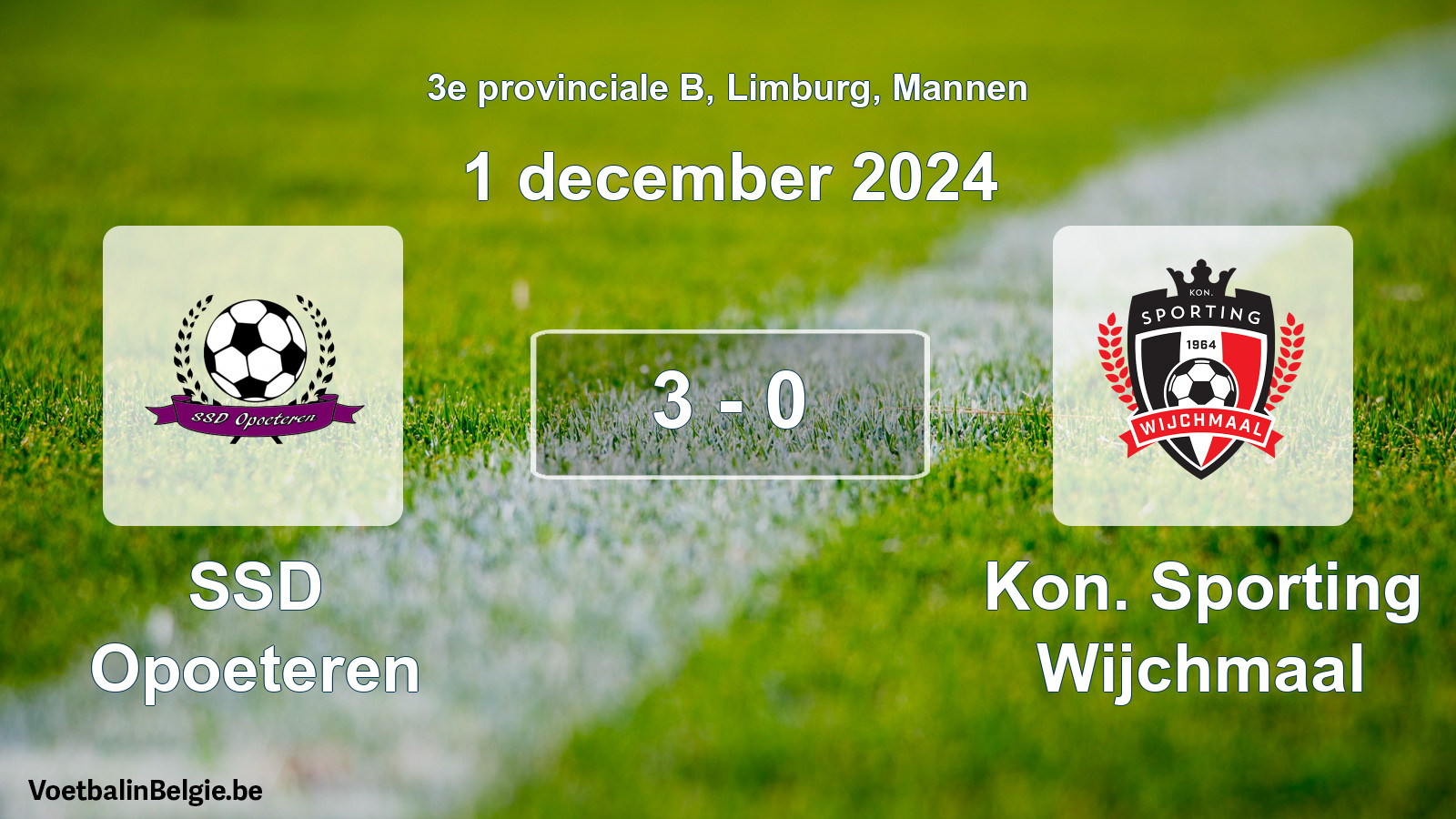 Gespeelde wedstrijd mannenvoetbal: SSD Opoeteren - Kon. Sporting Wijchmaal 3 - 0 (1 december 2024)