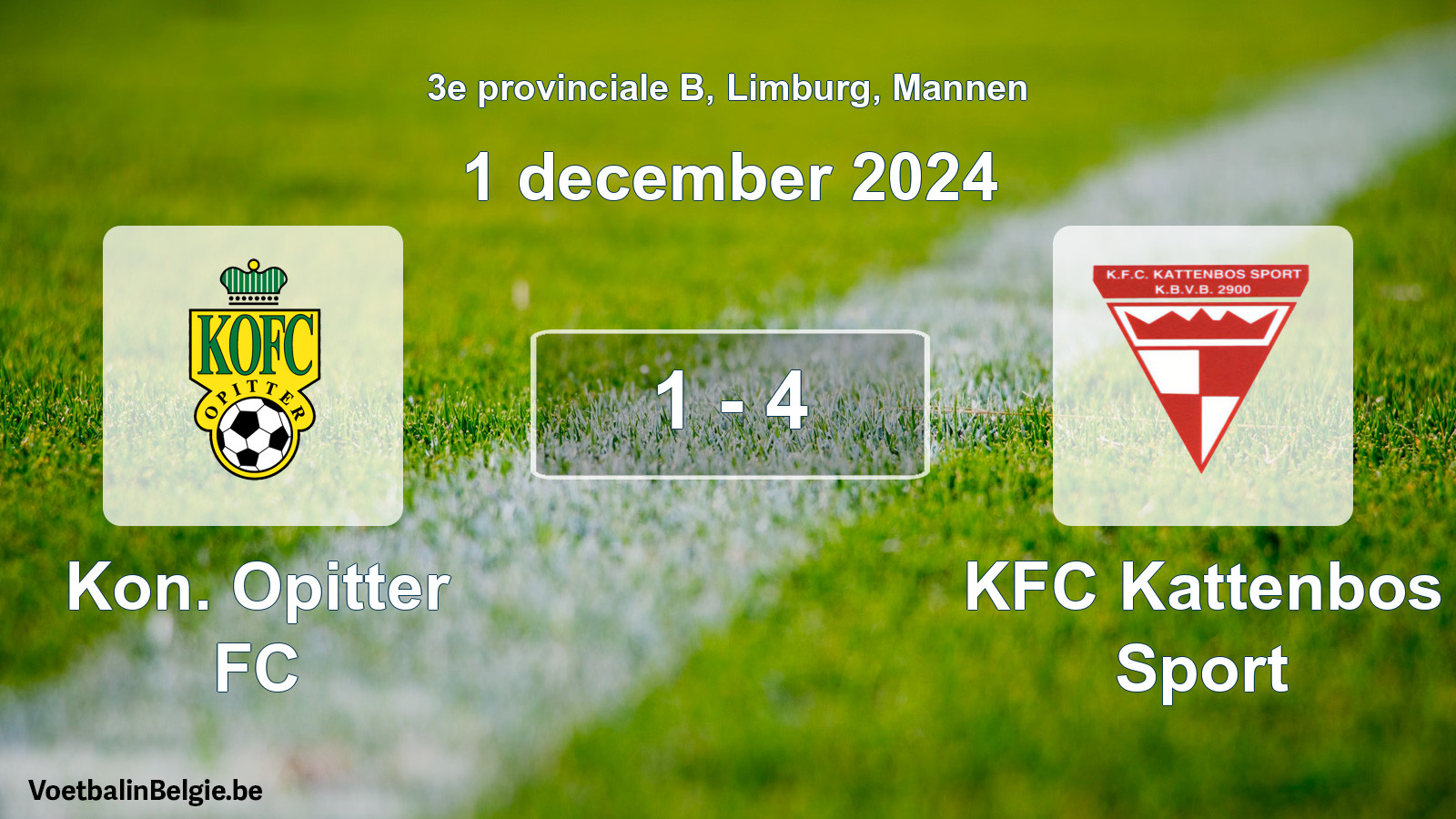 Gespeelde wedstrijd mannenvoetbal: Kon. Opitter FC - KFC Kattenbos Sport 1 - 4 (1 december 2024)