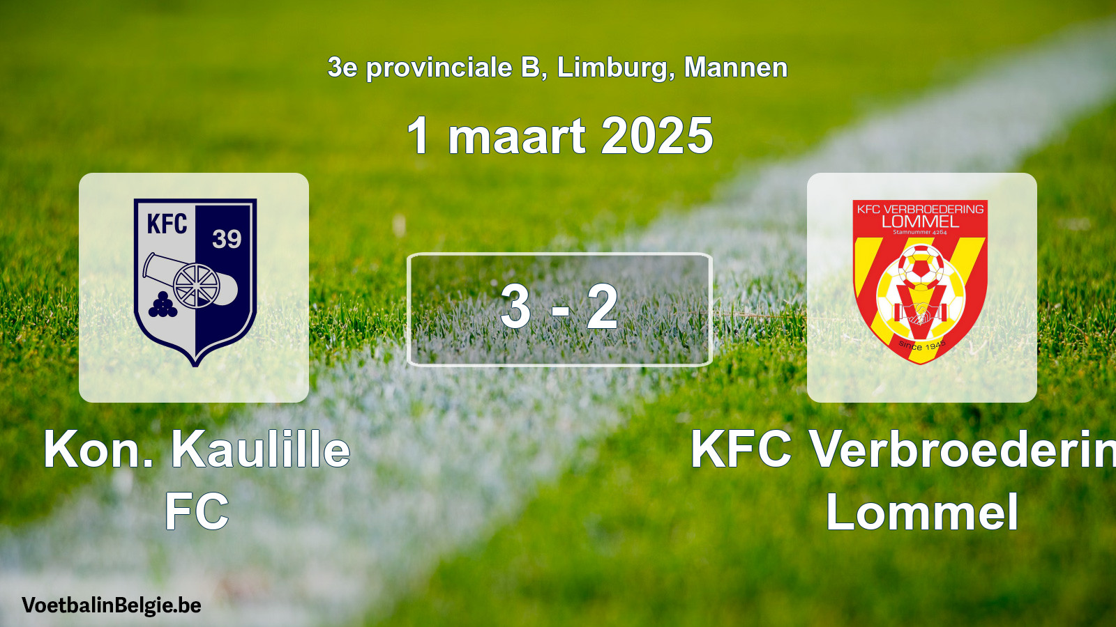 Gespeelde wedstrijd mannenvoetbal: Kon. Kaulille FC - KFC Verbroedering Lommel 3 - 2 (1 maart 2025)