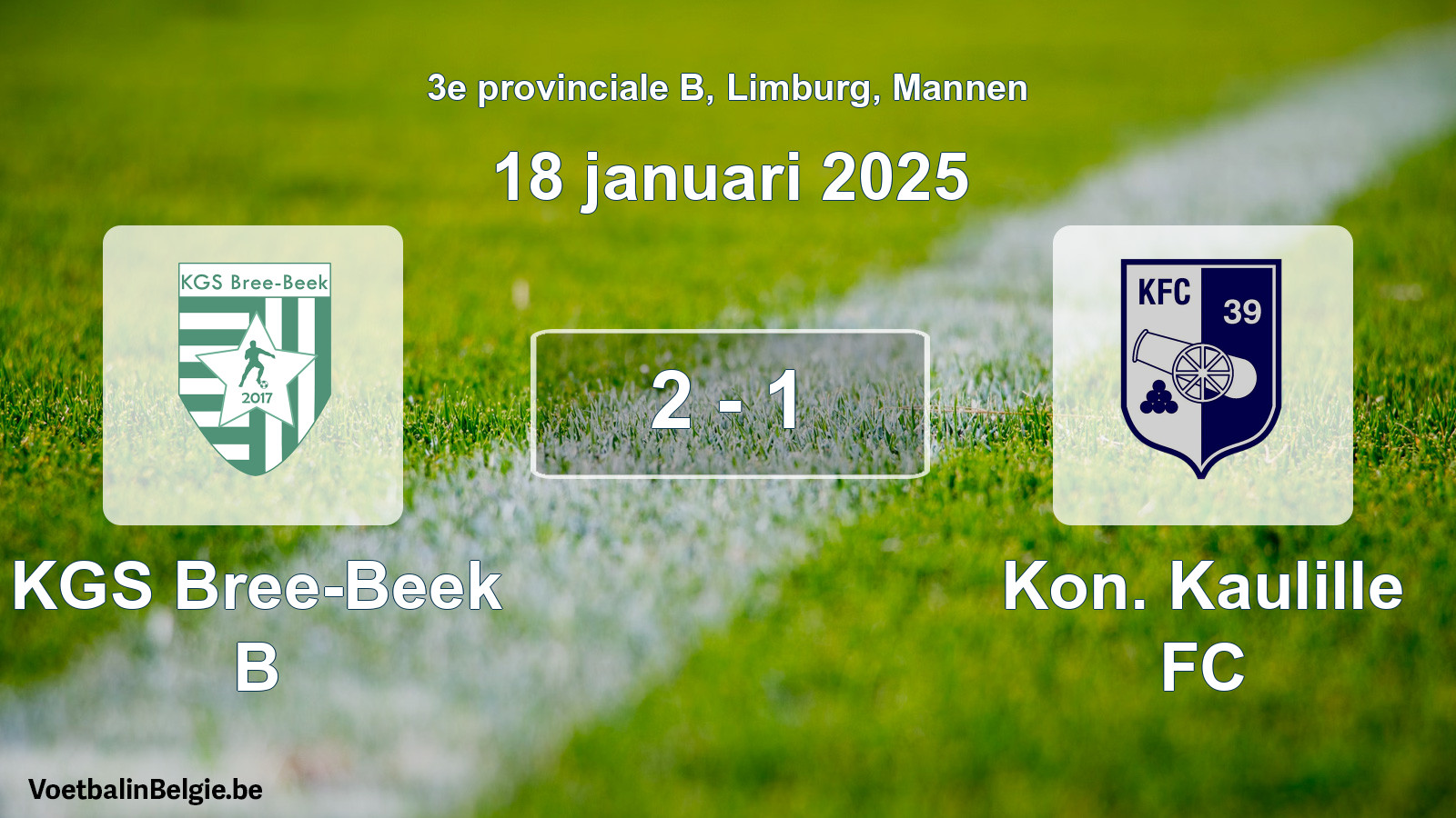 Gespeelde wedstrijd mannenvoetbal: KGS Bree-Beek B - Kon. Kaulille FC 2 - 1 (18 januari 2025)