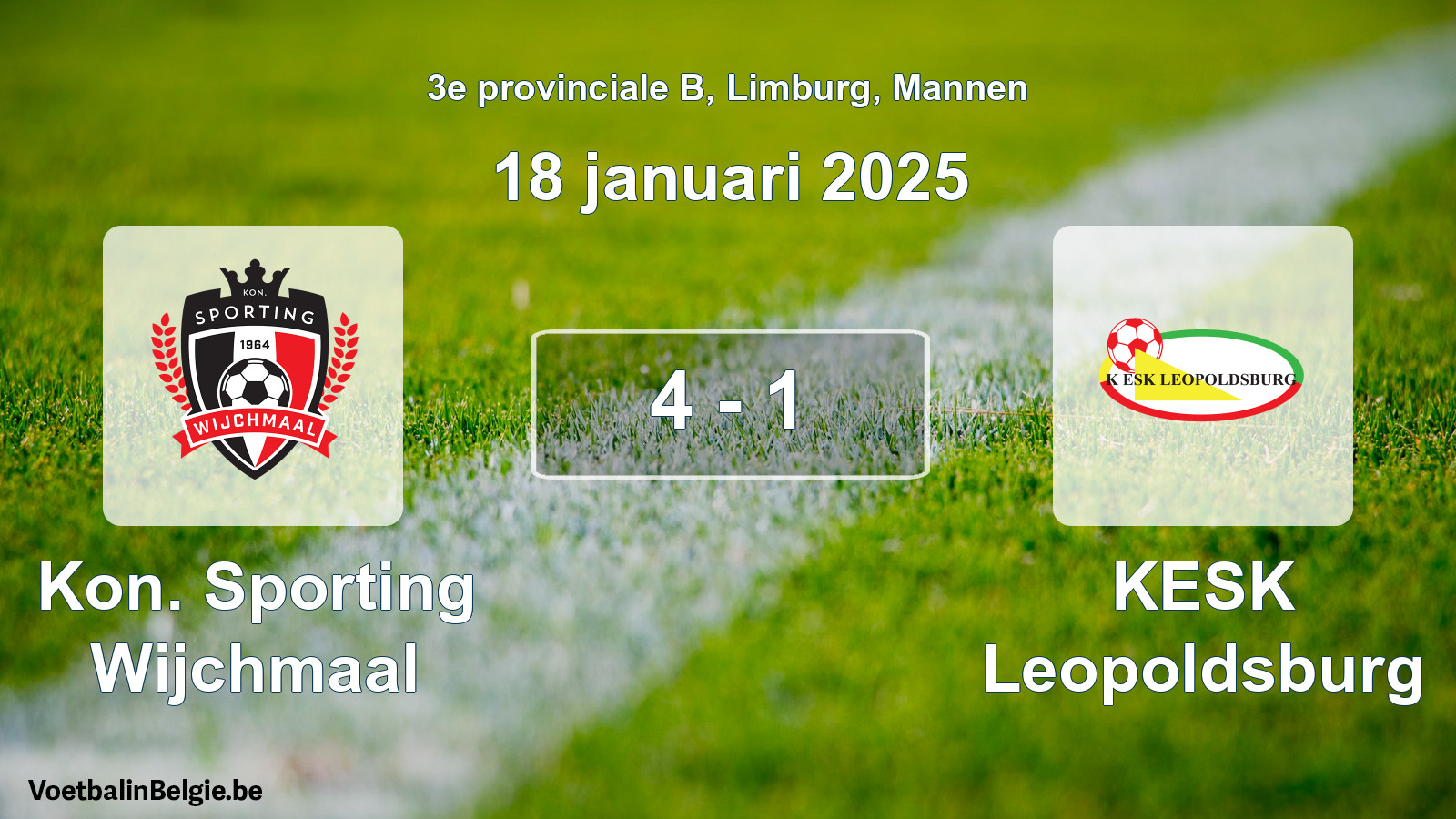 Gespeelde wedstrijd mannenvoetbal: Kon. Sporting Wijchmaal - KESK Leopoldsburg 4 - 1 (18 januari 2025)