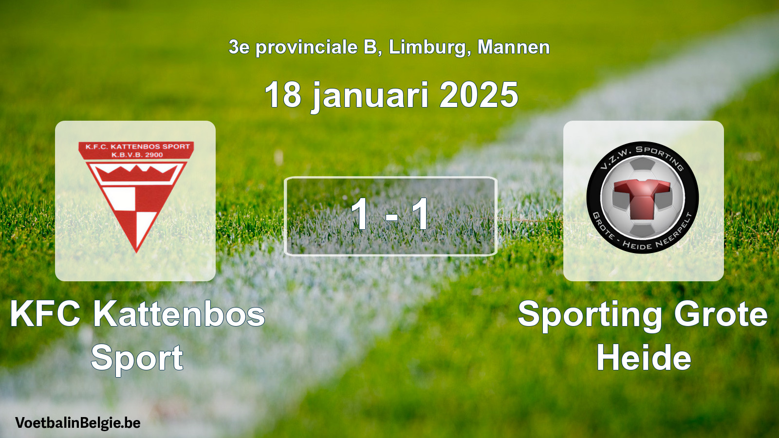 Gespeelde wedstrijd mannenvoetbal: KFC Kattenbos Sport - Sporting Grote Heide 1 - 1 (18 januari 2025)