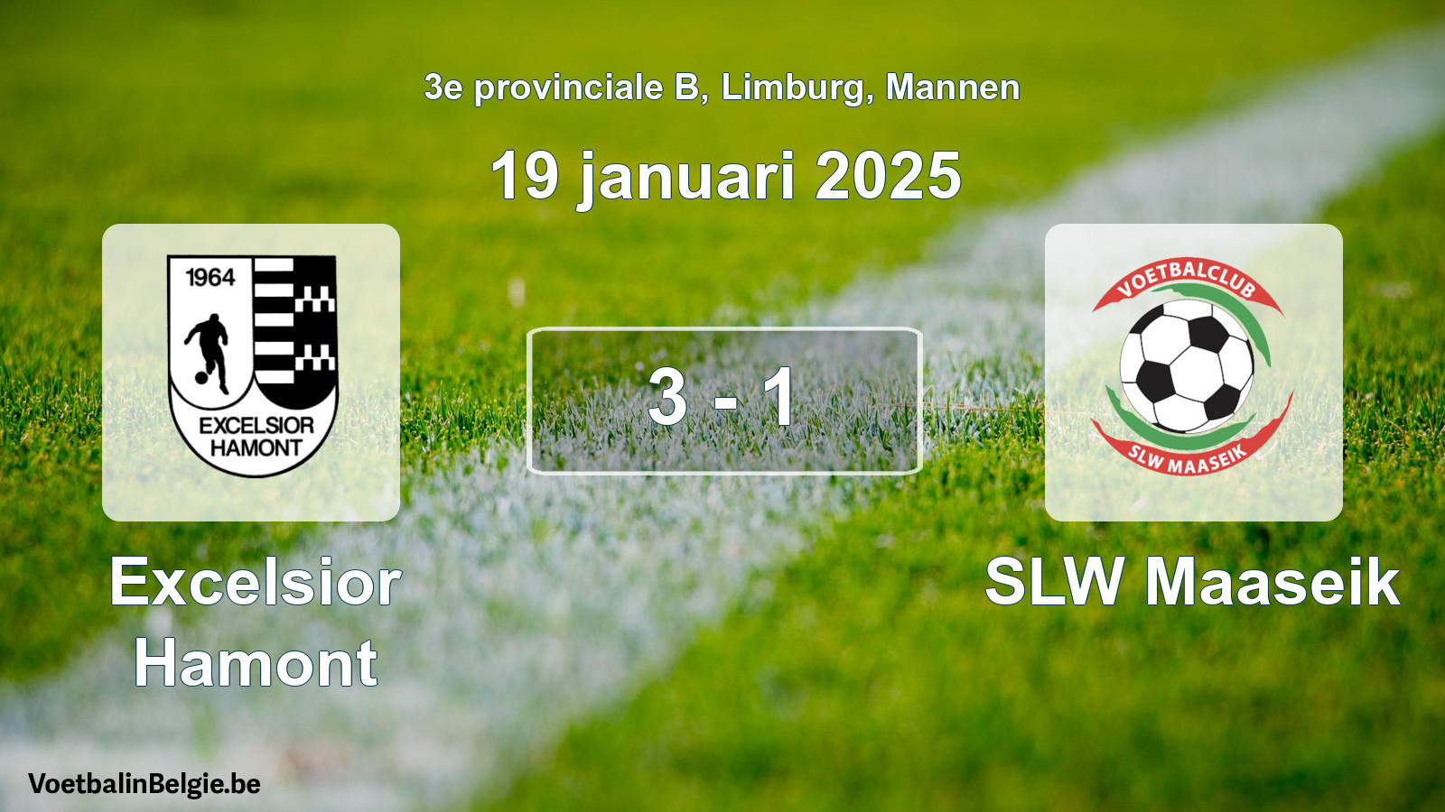 Gespeelde wedstrijd mannenvoetbal: Excelsior Hamont - SLW Maaseik 3 - 1 (19 januari 2025)