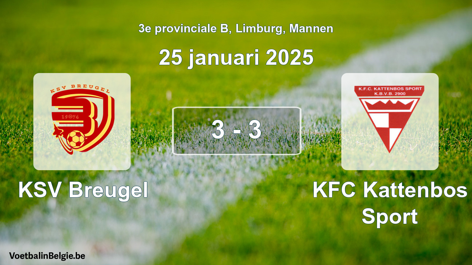 Gespeelde wedstrijd mannenvoetbal: KSV Breugel - KFC Kattenbos Sport 3 - 3 (25 januari 2025)