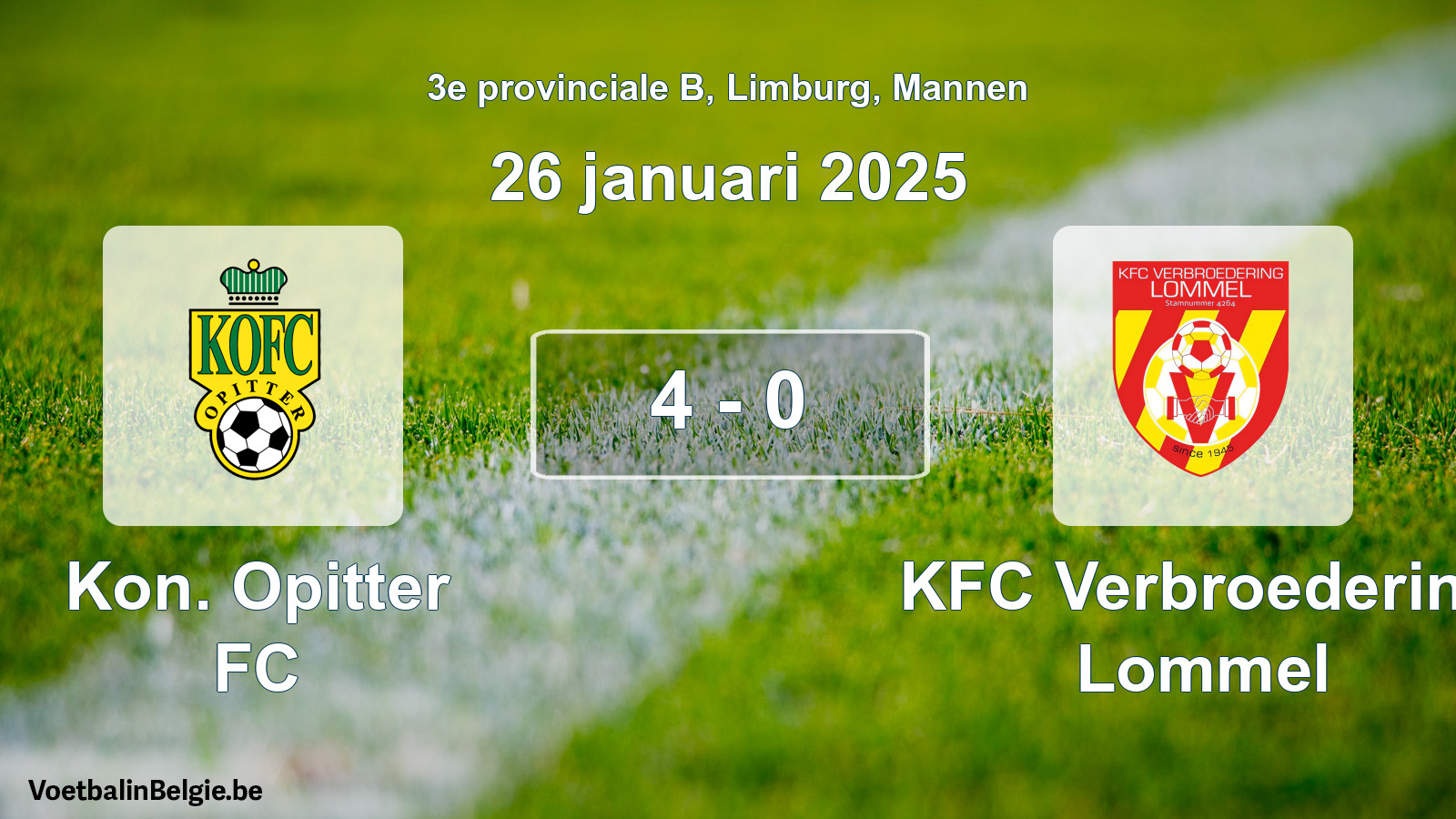 Gespeelde wedstrijd mannenvoetbal: Kon. Opitter FC - KFC Verbroedering Lommel 4 - 0 (26 januari 2025)
