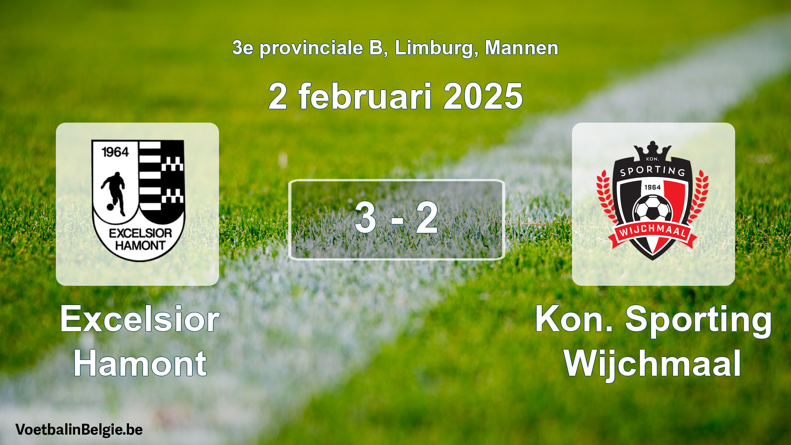Gespeelde wedstrijd mannenvoetbal: Excelsior Hamont - Kon. Sporting Wijchmaal 3 - 2 (2 februari 2025)