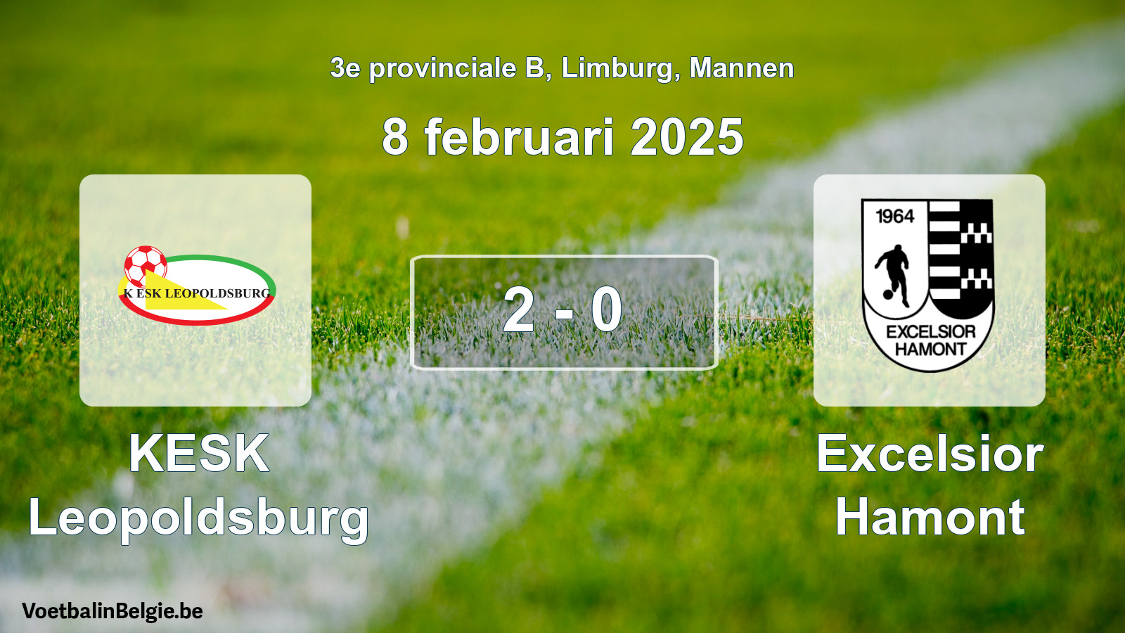 Gespeelde wedstrijd mannenvoetbal: KESK Leopoldsburg - Excelsior Hamont 2 - 0 (8 februari 2025)