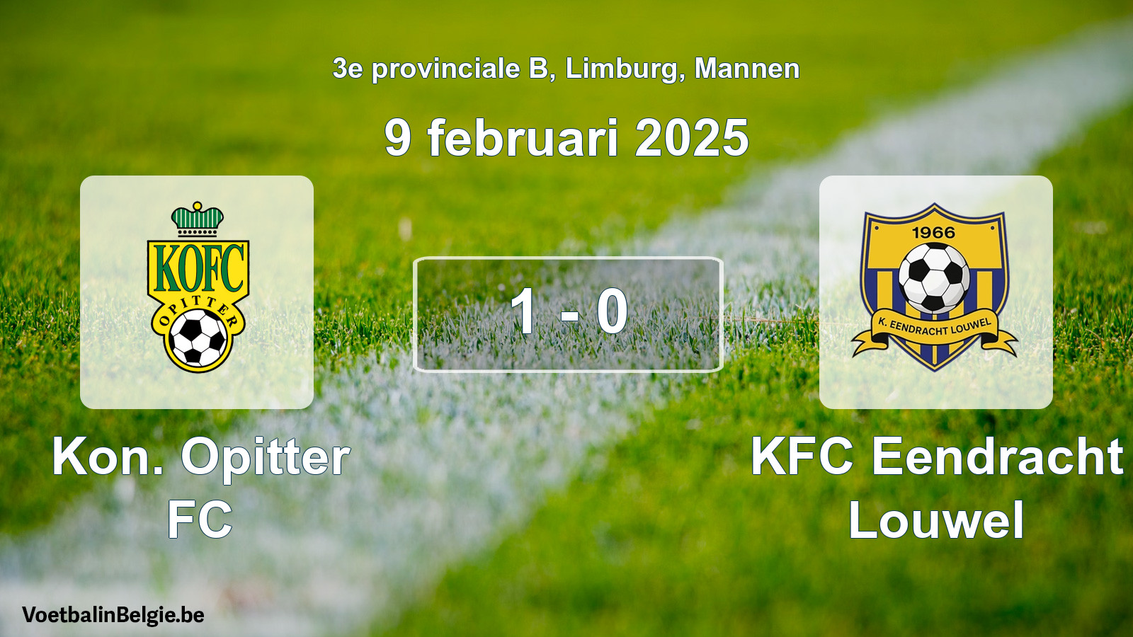 Gespeelde wedstrijd mannenvoetbal: Kon. Opitter FC - KFC Eendracht Louwel 1 - 0 (9 februari 2025)
