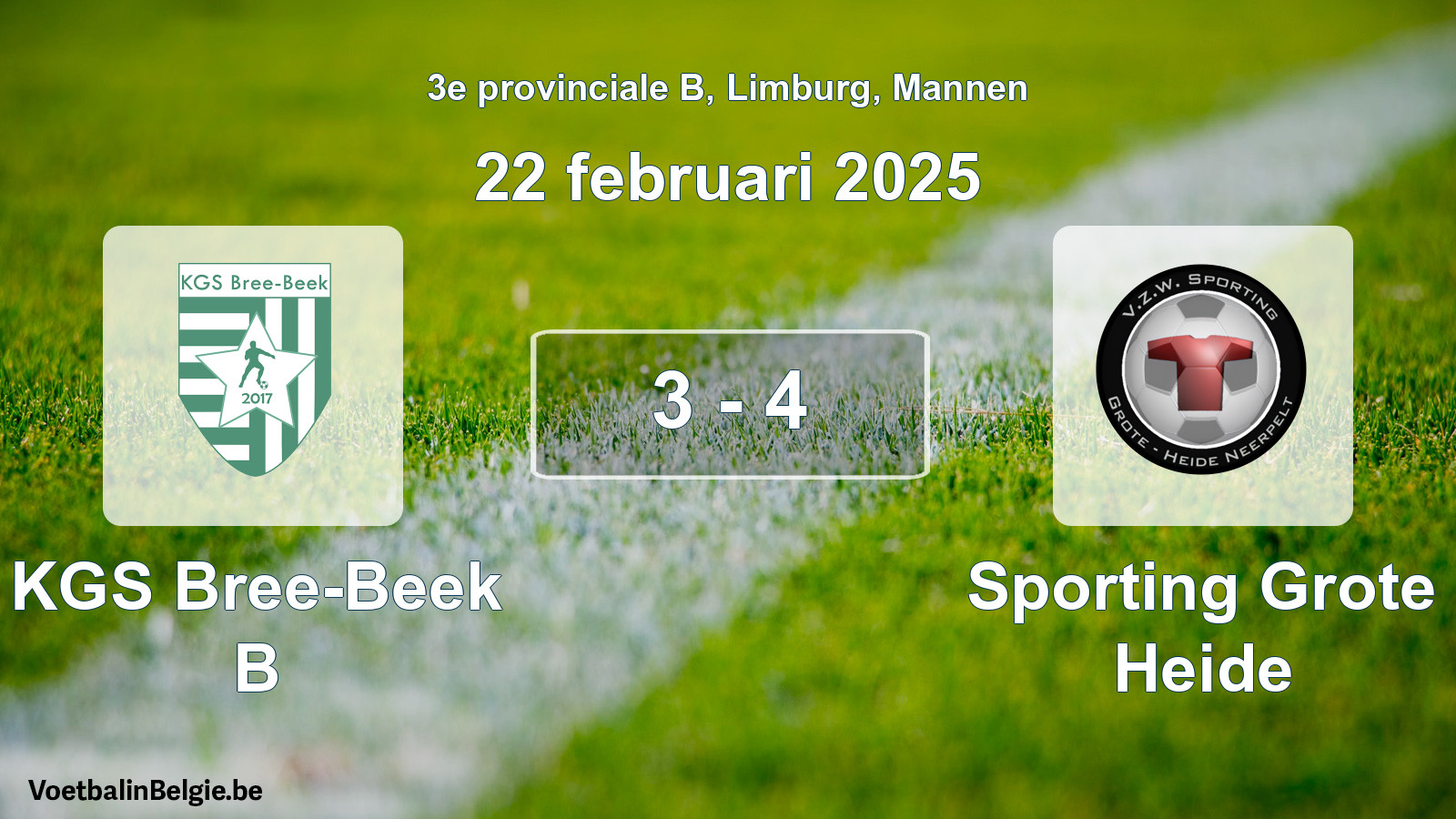 Gespeelde wedstrijd mannenvoetbal: KGS Bree-Beek B - Sporting Grote Heide 3 - 4 (22 februari 2025)