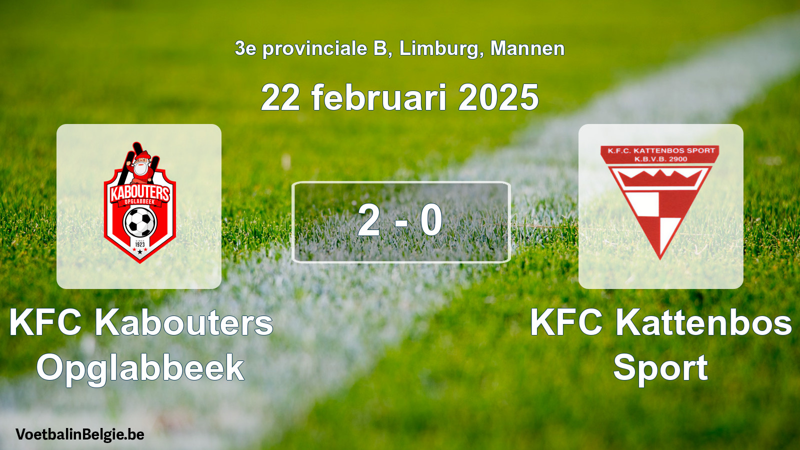 Gespeelde wedstrijd mannenvoetbal: KFC Kabouters Opglabbeek - KFC Kattenbos Sport 2 - 0 (22 februari 2025)