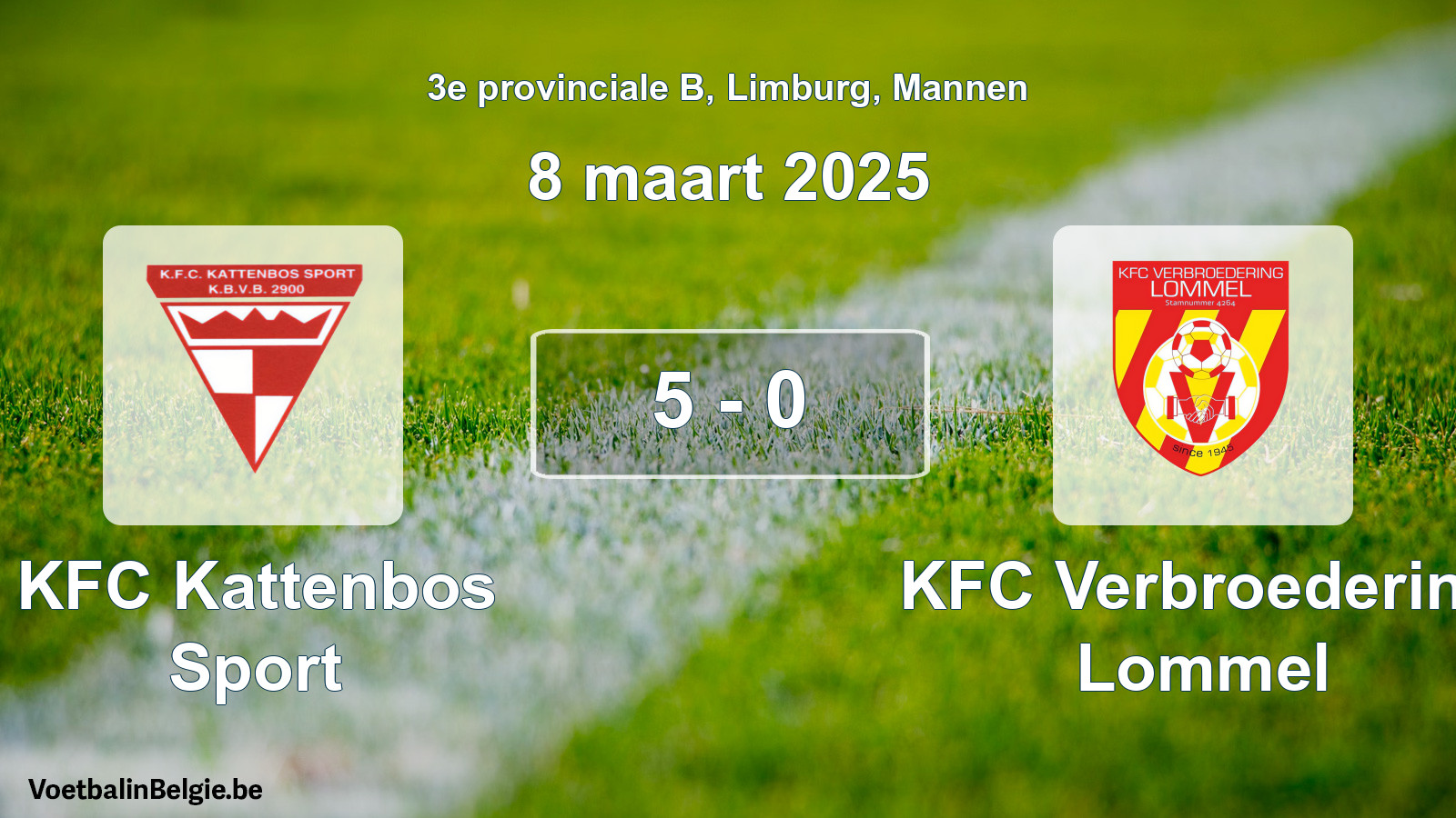 Gespeelde wedstrijd mannenvoetbal: KFC Kattenbos Sport - KFC Verbroedering Lommel 5 - 0 (8 maart 2025)
