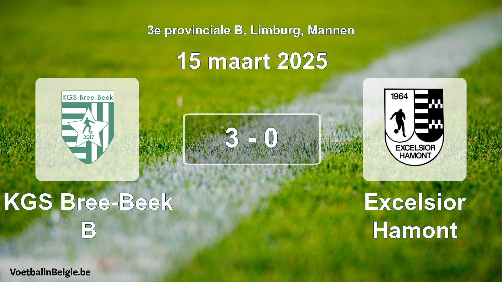 Gespeelde wedstrijd mannenvoetbal: KGS Bree-Beek B - Excelsior Hamont 3 - 0 (15 maart 2025)